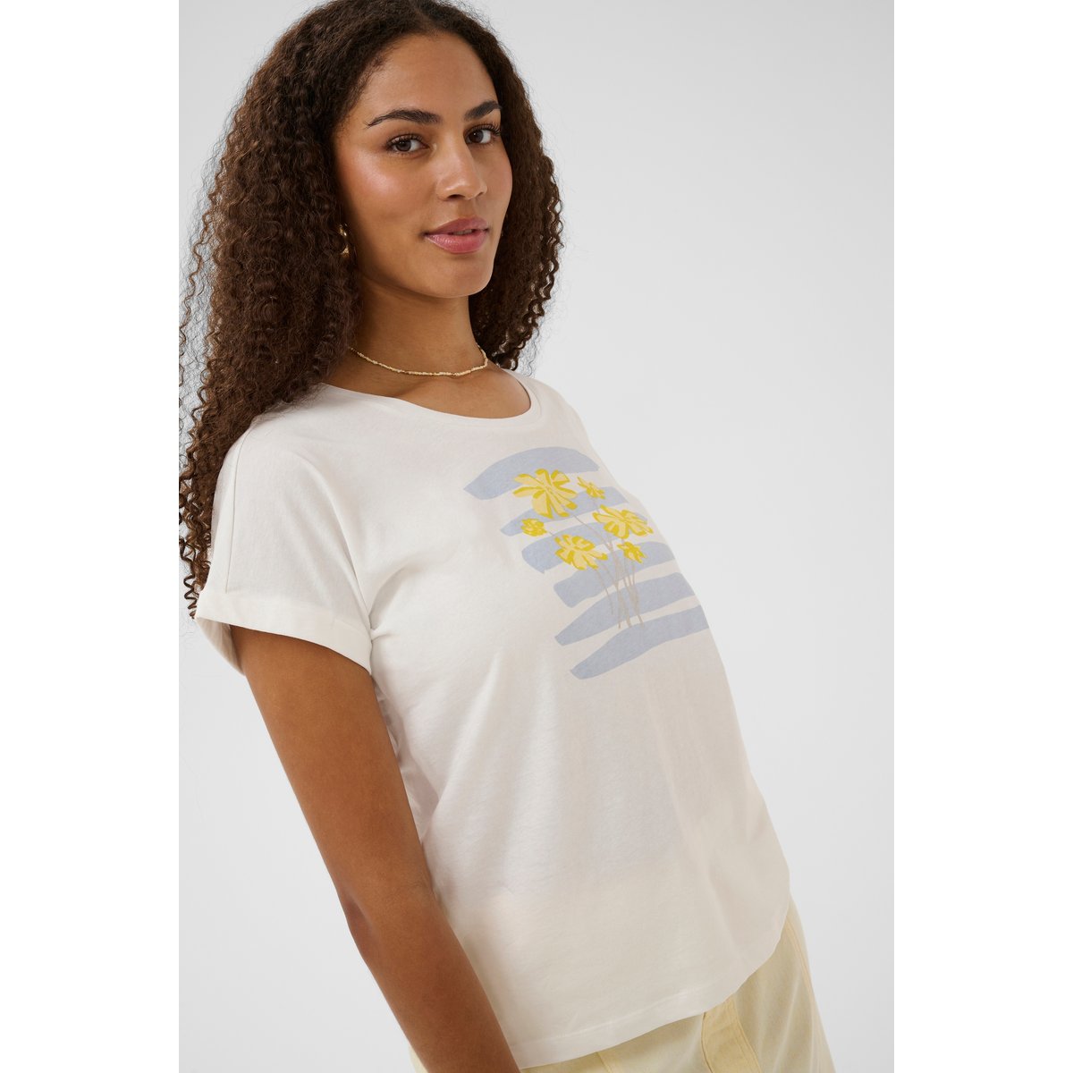 T-shirt à manches courtes jaune lemin meringue flowers, CREAM