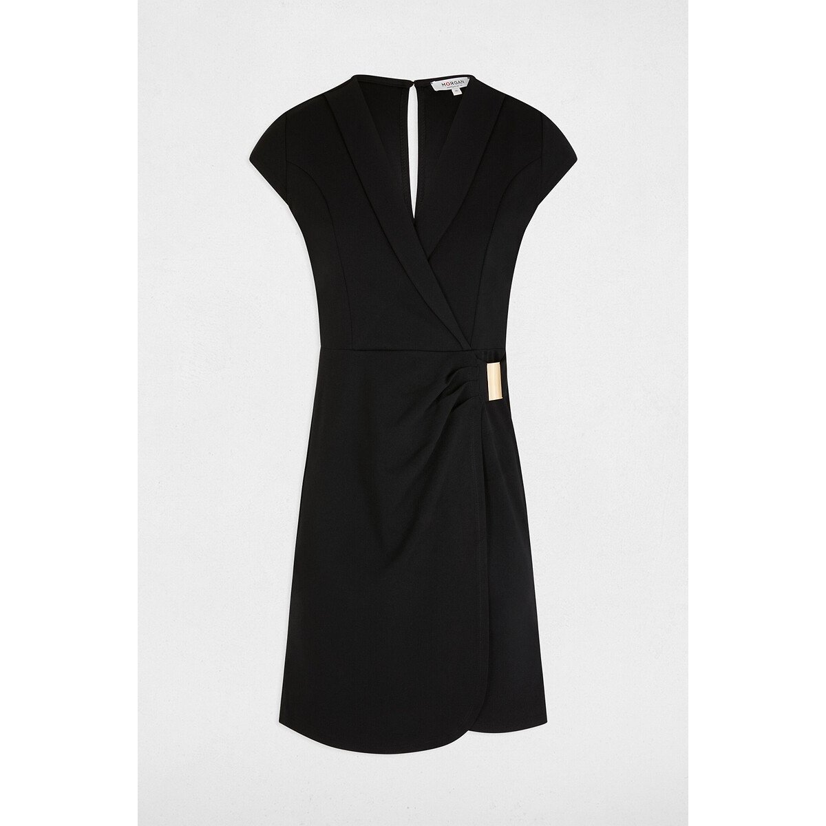 Kurzes Kleid mit kurzen Ärmeln und V-Ausschnitt schwarz, MORGAN