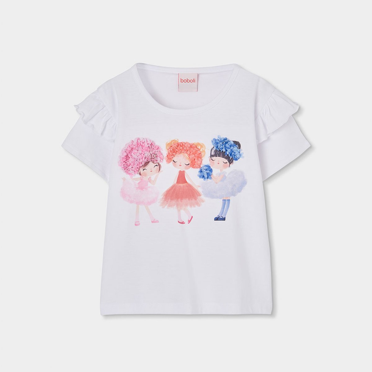 T-shirt fille en coton avec imprimé blanc, BOBOLI