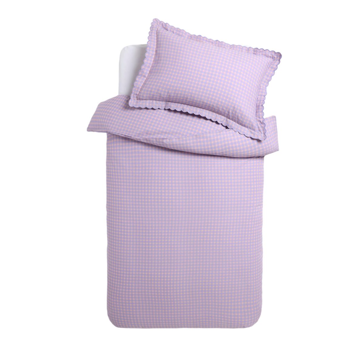 Parure housse de couette et taie d'oreiller vichy violet, NEXT