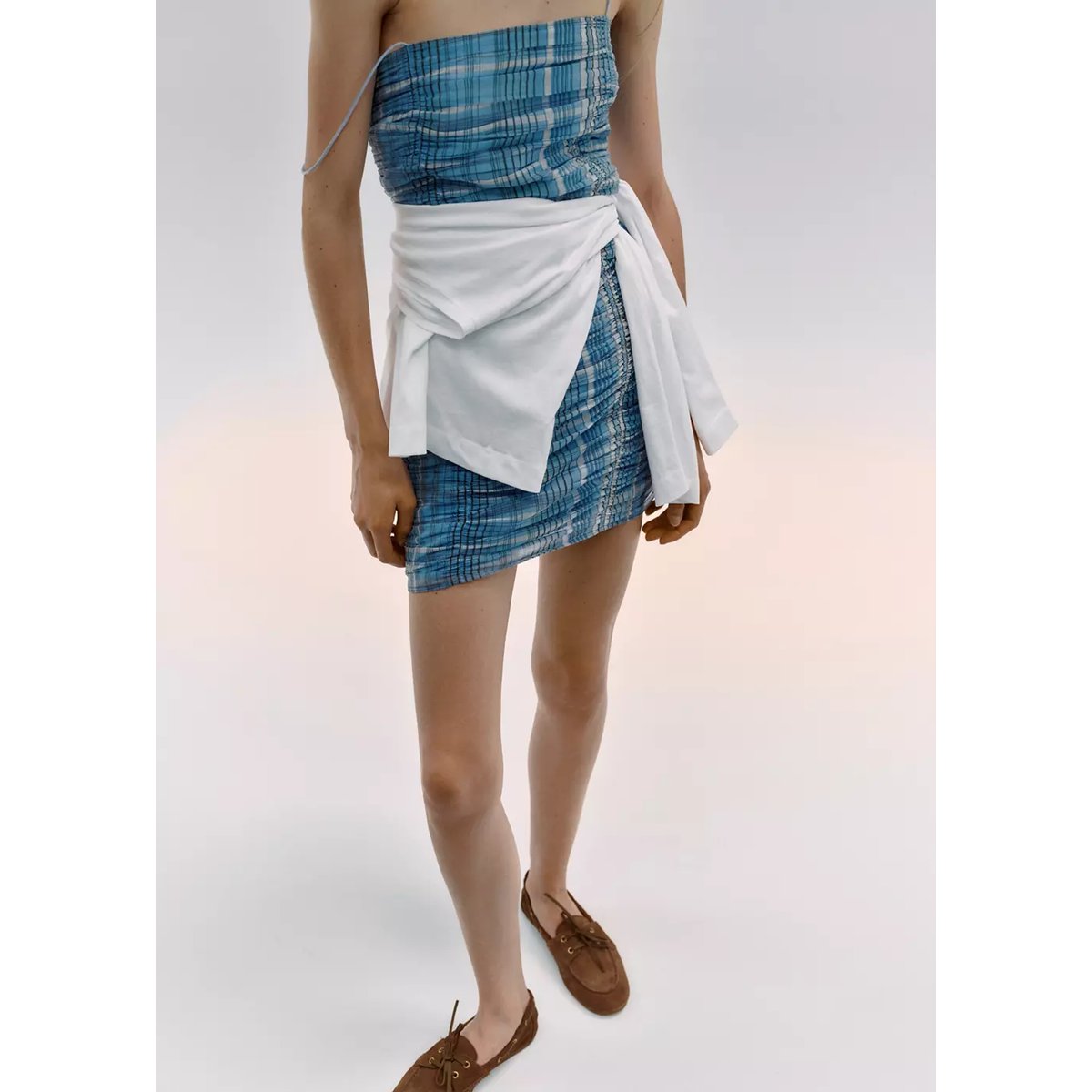 Robe froncée à carreaux bleu, MANGO