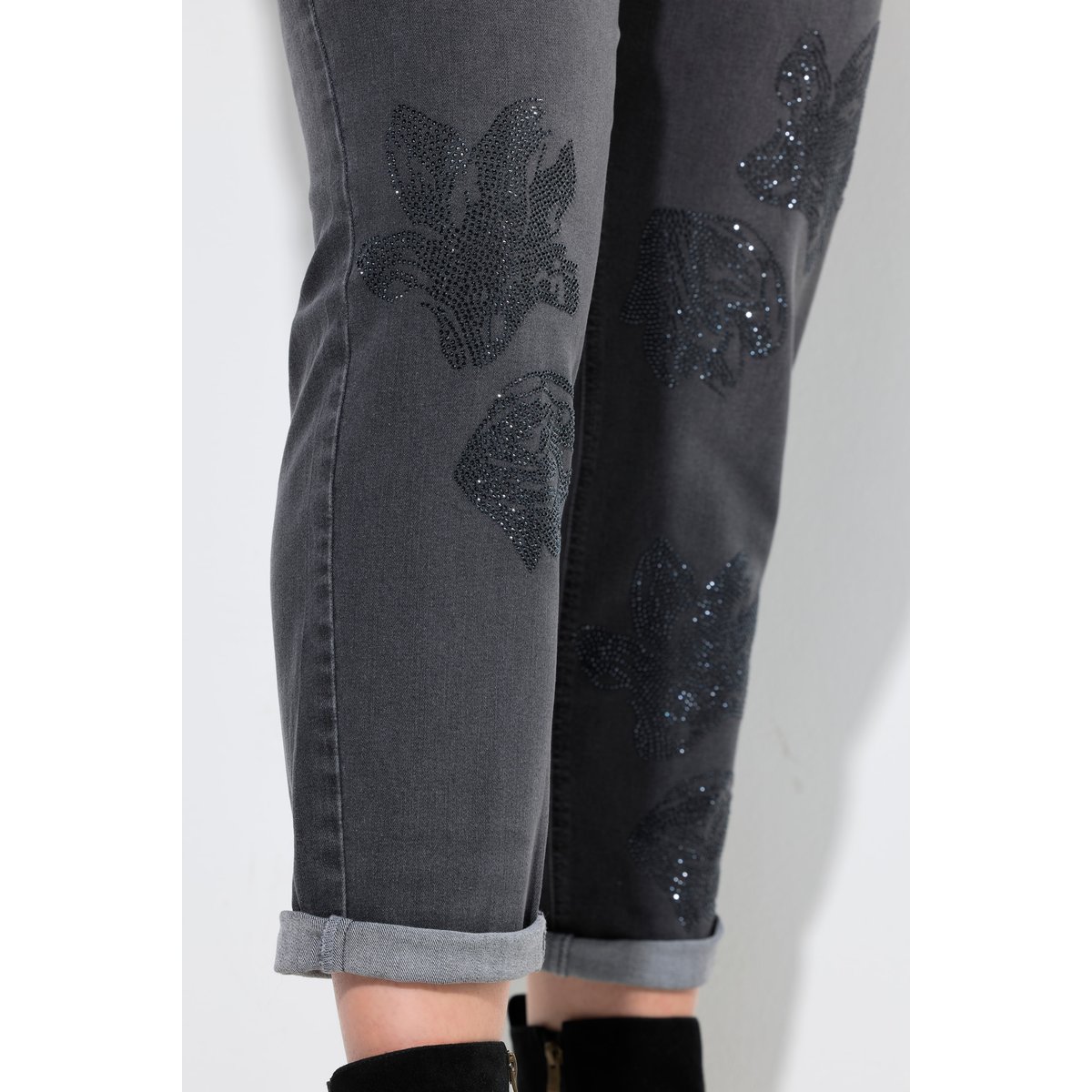 Jean Boyfriend en denim stretch jean gris foncé, ULLA POPKEN