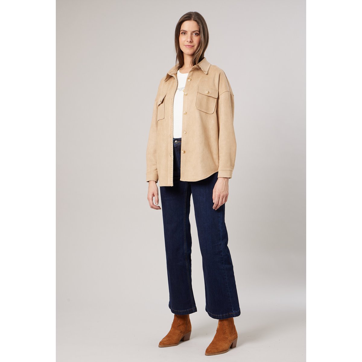 Surchemise femme en suedine JOHANNE beige, DEELUXE