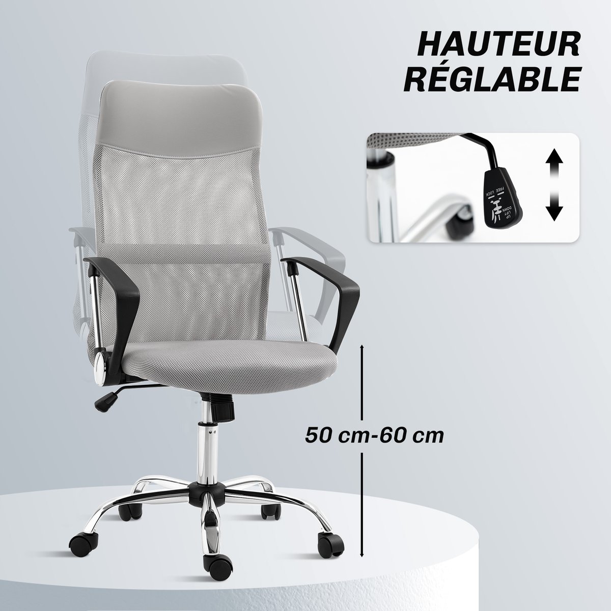Chaise de bureau Tissu maille Gris gris, HOMCOM