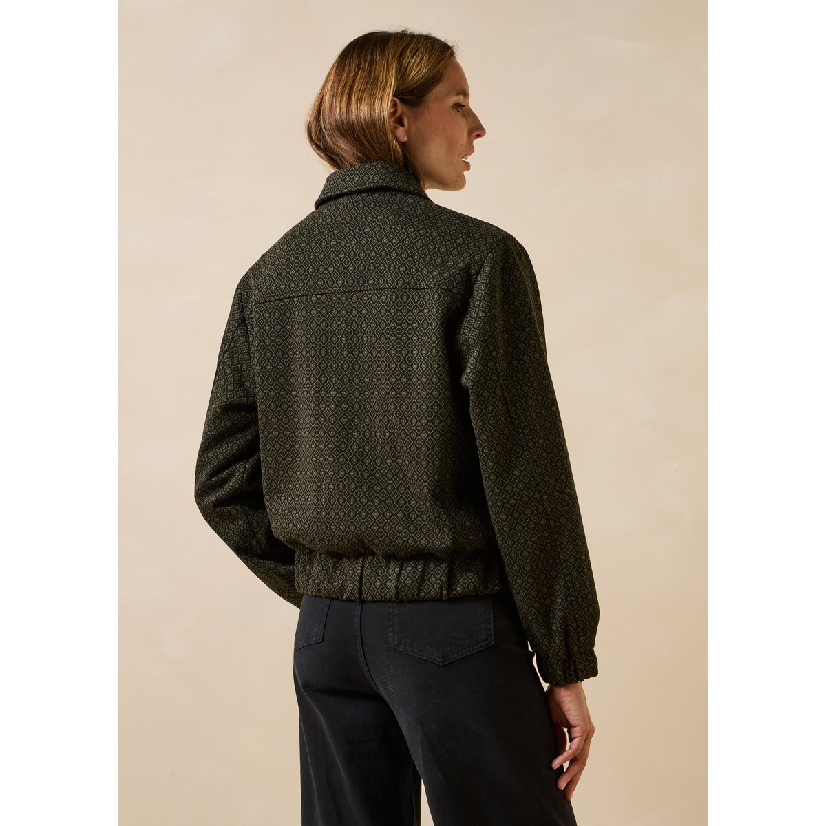 Blouson manches longues en milano jacquard kaki, LA FEE MARABOUTEE