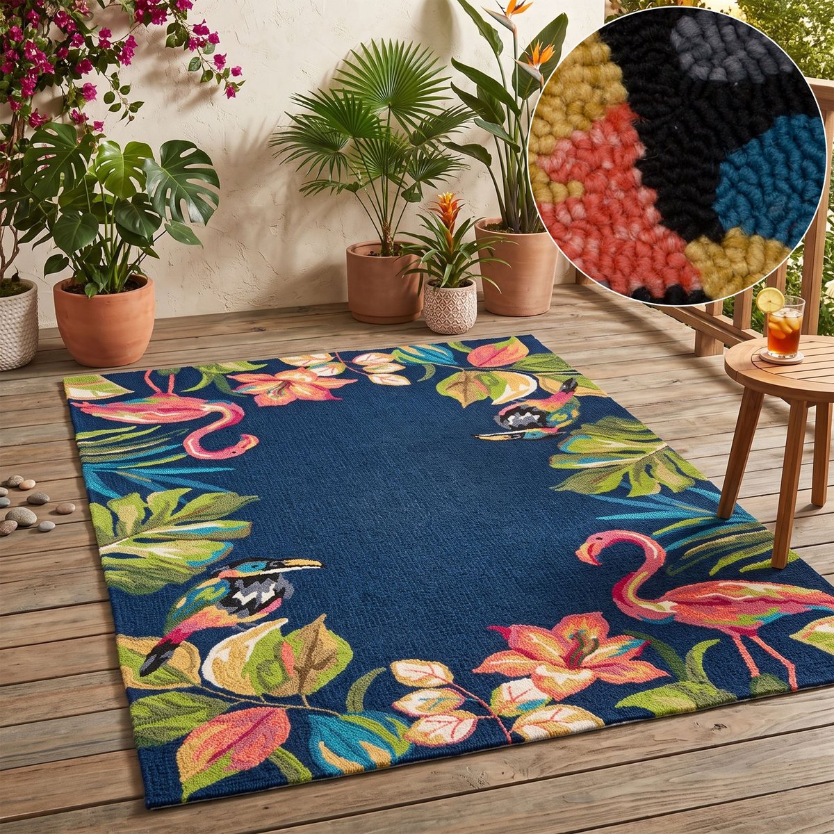 Tapis tufté main d'intérieur/extérieur - ROSETTA anthracite multicolore, GINO FALCONE