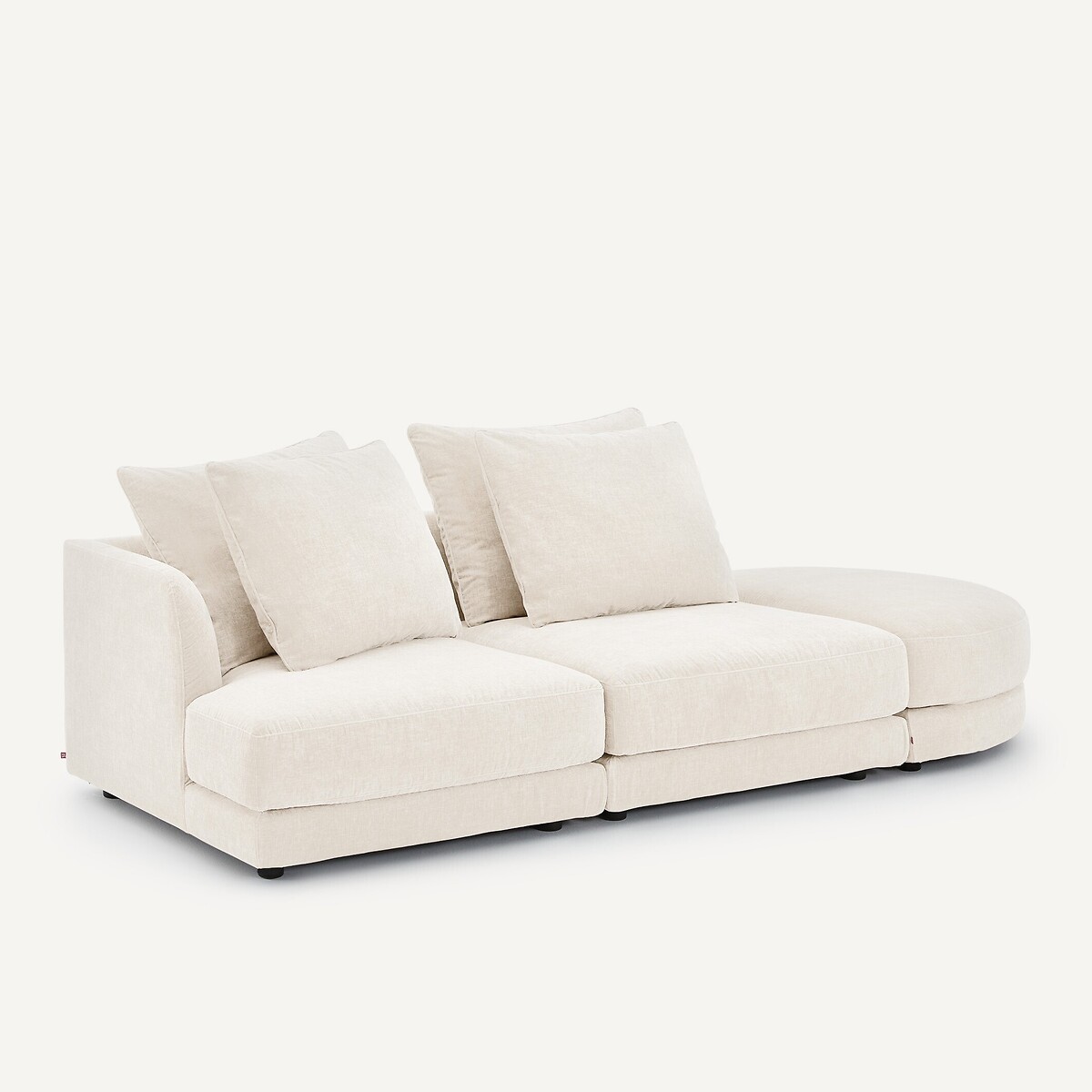 Linkes, abgerundetes, modulares Halbsofa aus Chenille-Samt, TIBERIO weiss, AM.PM