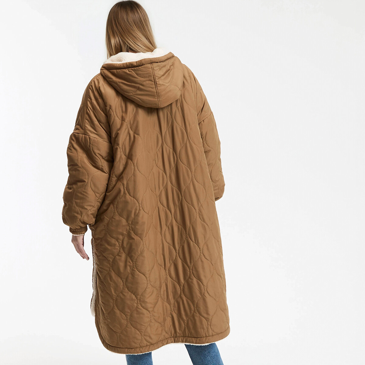 Reversible Sherpa Long Hooded Padded Jacket camel, LA REDOUTE COLLECTIONS