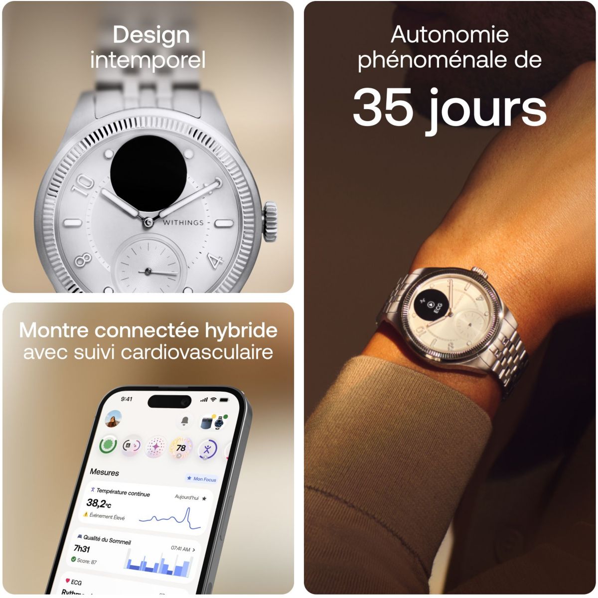 Montre santé Scanwatch Nova Brilliant 39mm Titanium gris, WITHINGS