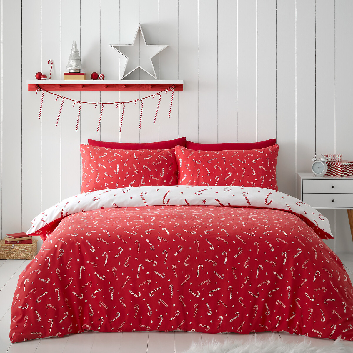 Christmas Candy Cane Duvet Cover and Pillowcase Set white, CATHERINE LANSFIELD