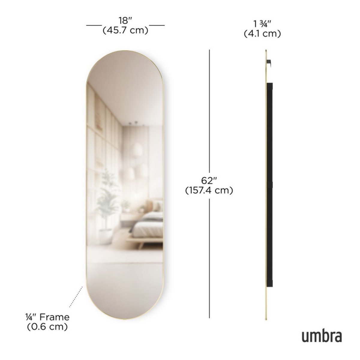 Grand miroir mural ovale métal HUBBA PILL laiton, UMBRA