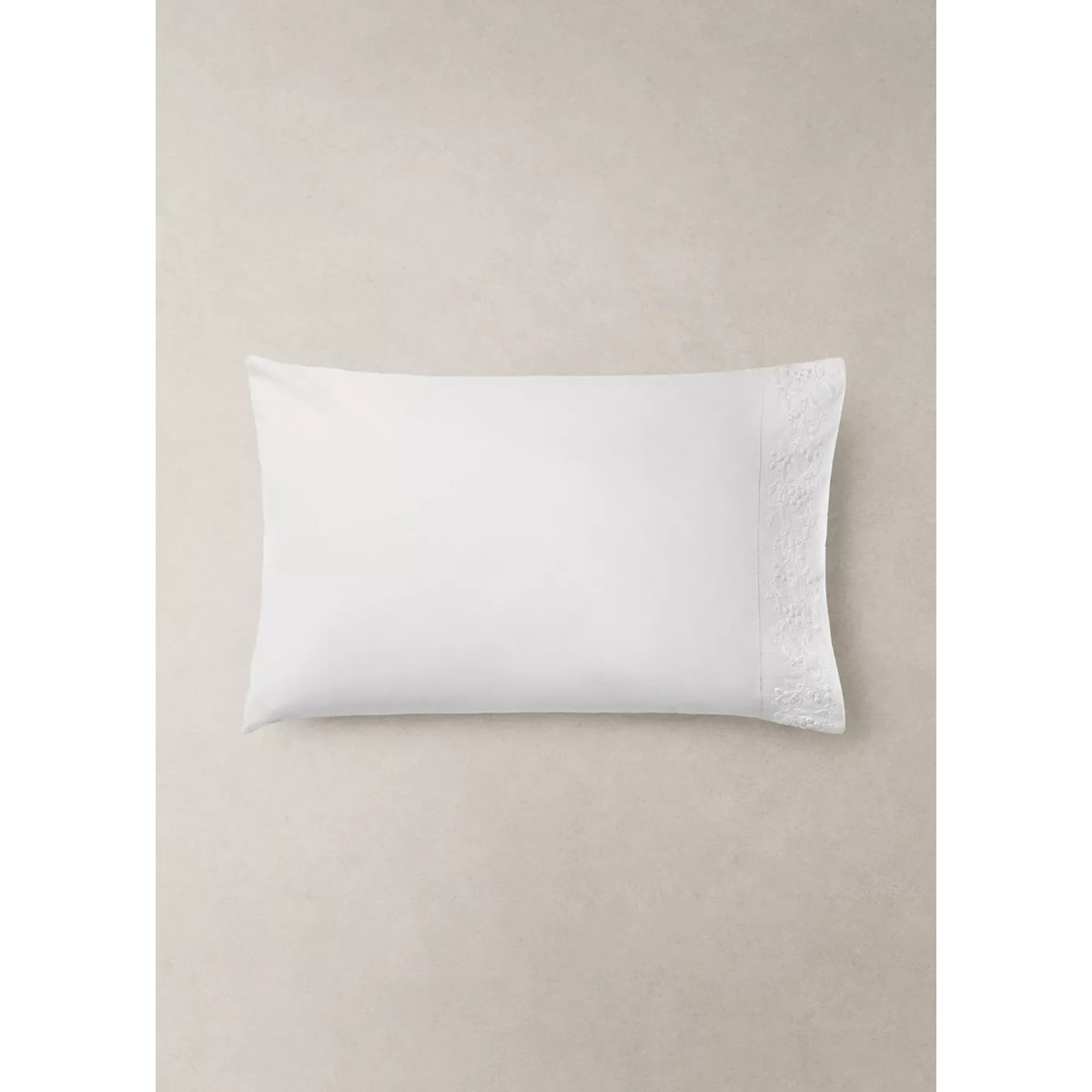 Deux taies d'oreiller percale de coton broderie fleur 50x75 cm blanc, MANGO HOME