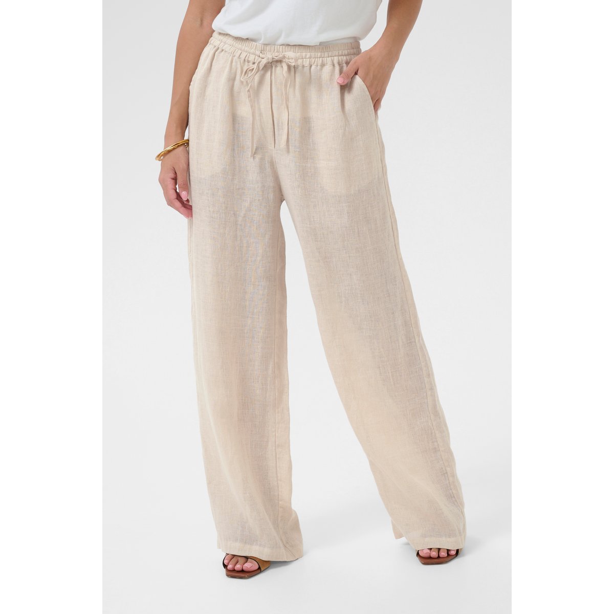 Pantalon casual beige crispy sand, CREAM
