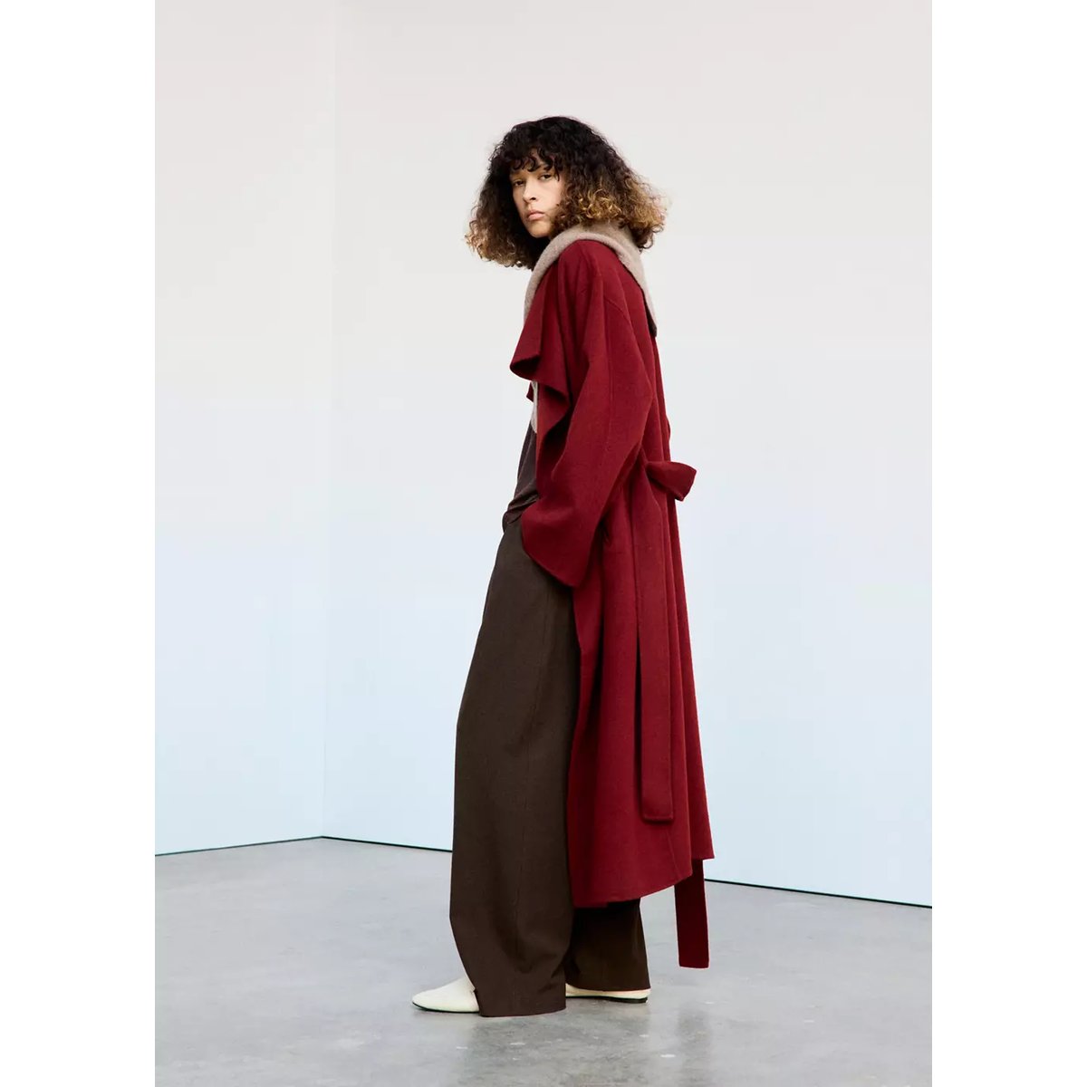 Manteau laine ceinture rouge, MANGO