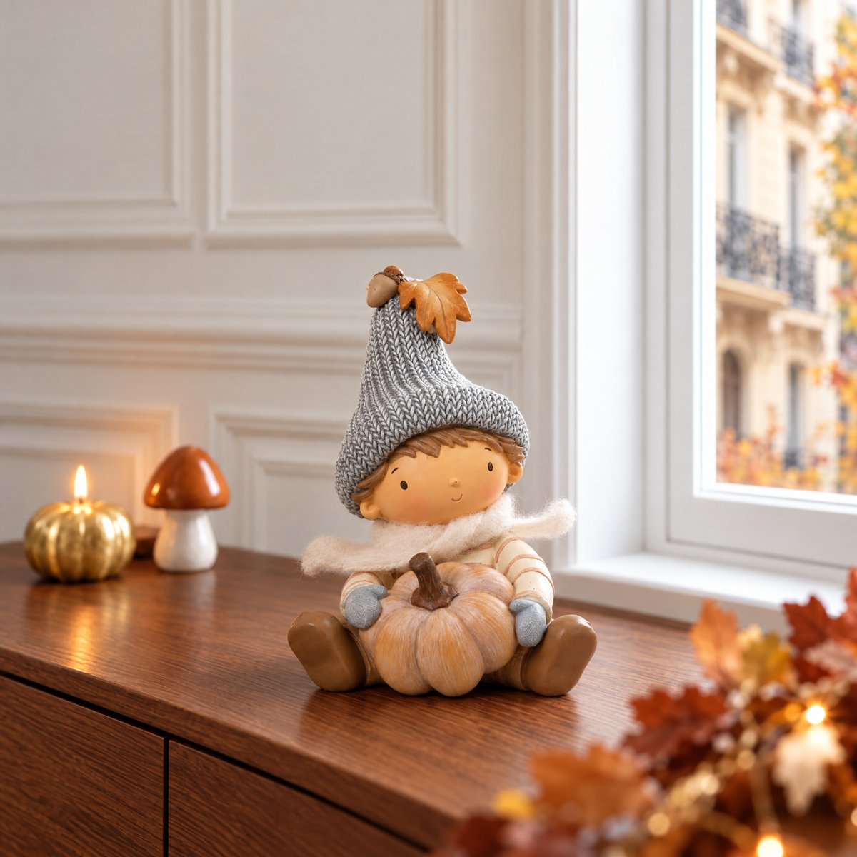 Figurine garçon assis de noël décorative artificielle H15 PUMPKIN beige, SIA