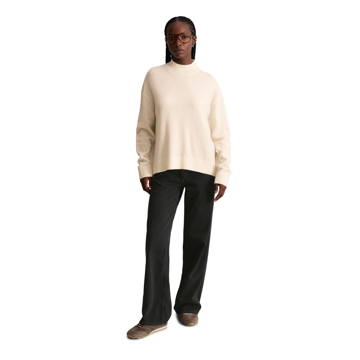 Pull en tricot regular en doux mélange de laine vierge blanc naturel, MARC O’POLO DENIM
