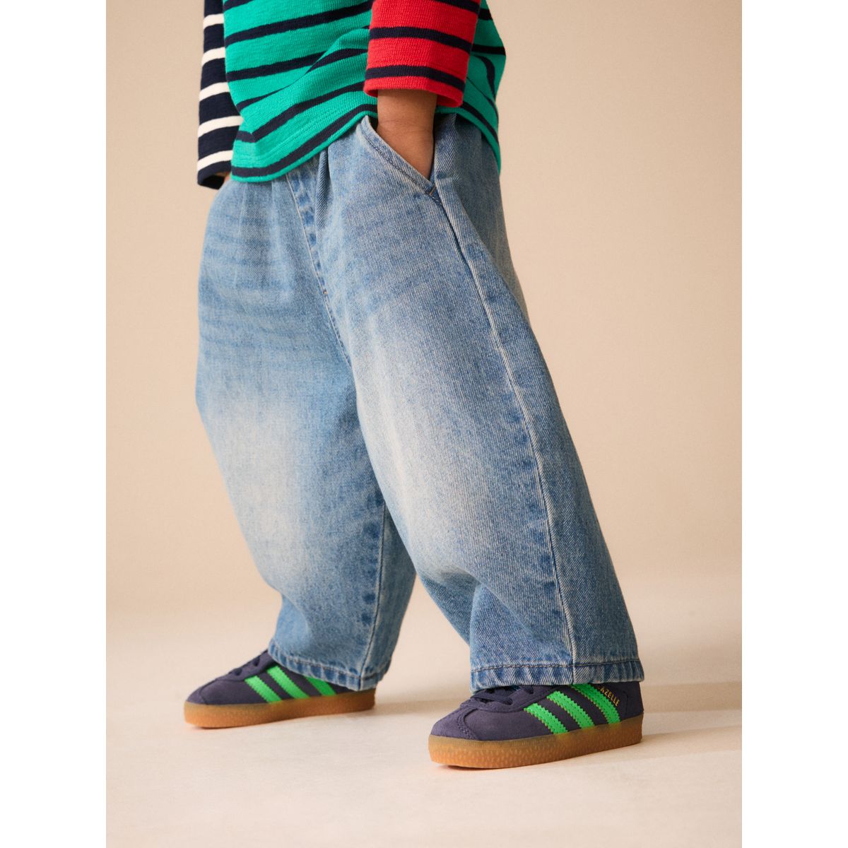 Jean large coupe tonneau teinte bleu moyen, NEXT