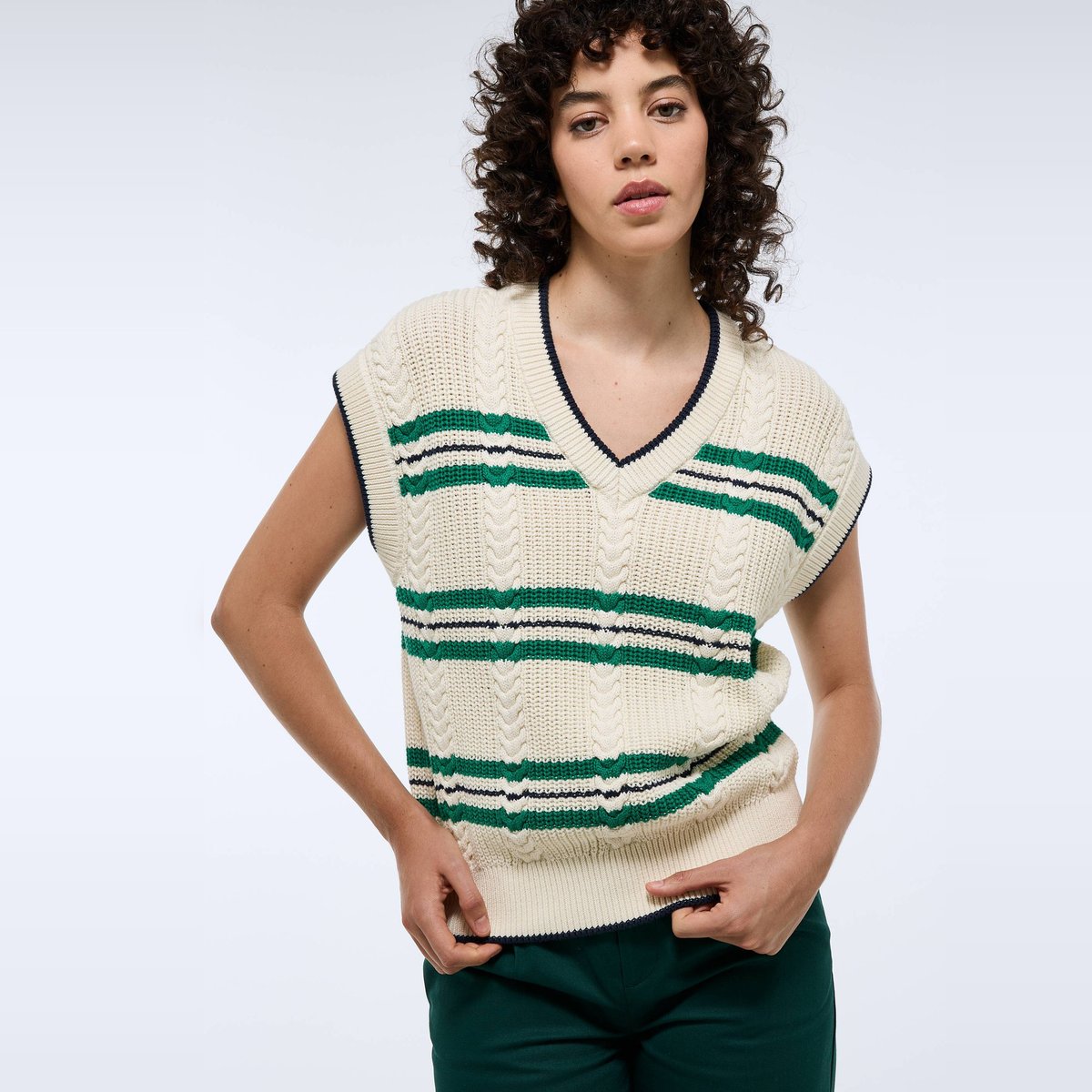Pull sans manche torsadé en coton BIO GOTS winter white, MONOPRIX