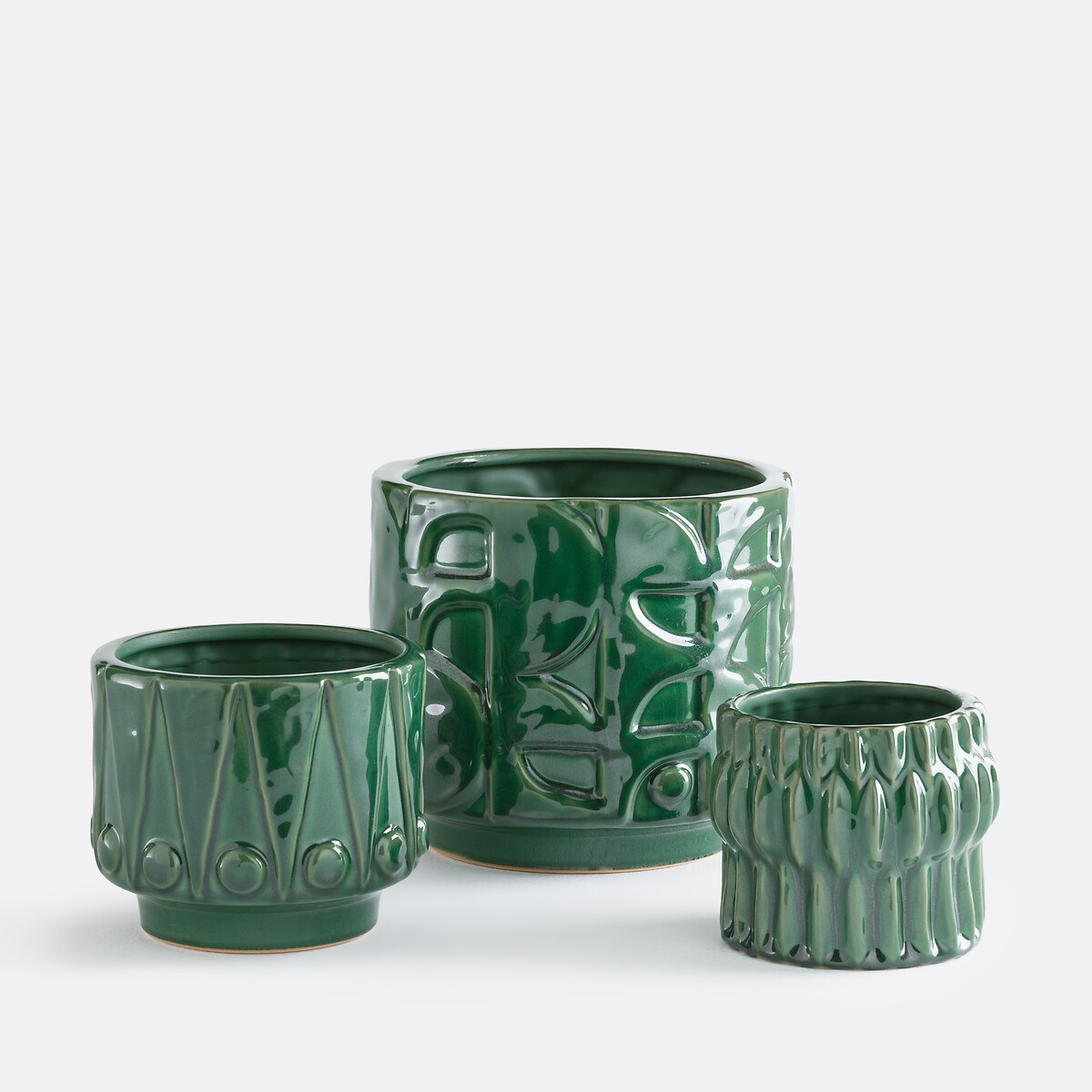 Macetero de cerámica en relieve, diámetro 21 cm, KYRIA verde, LA REDOUTE INTERIEURS