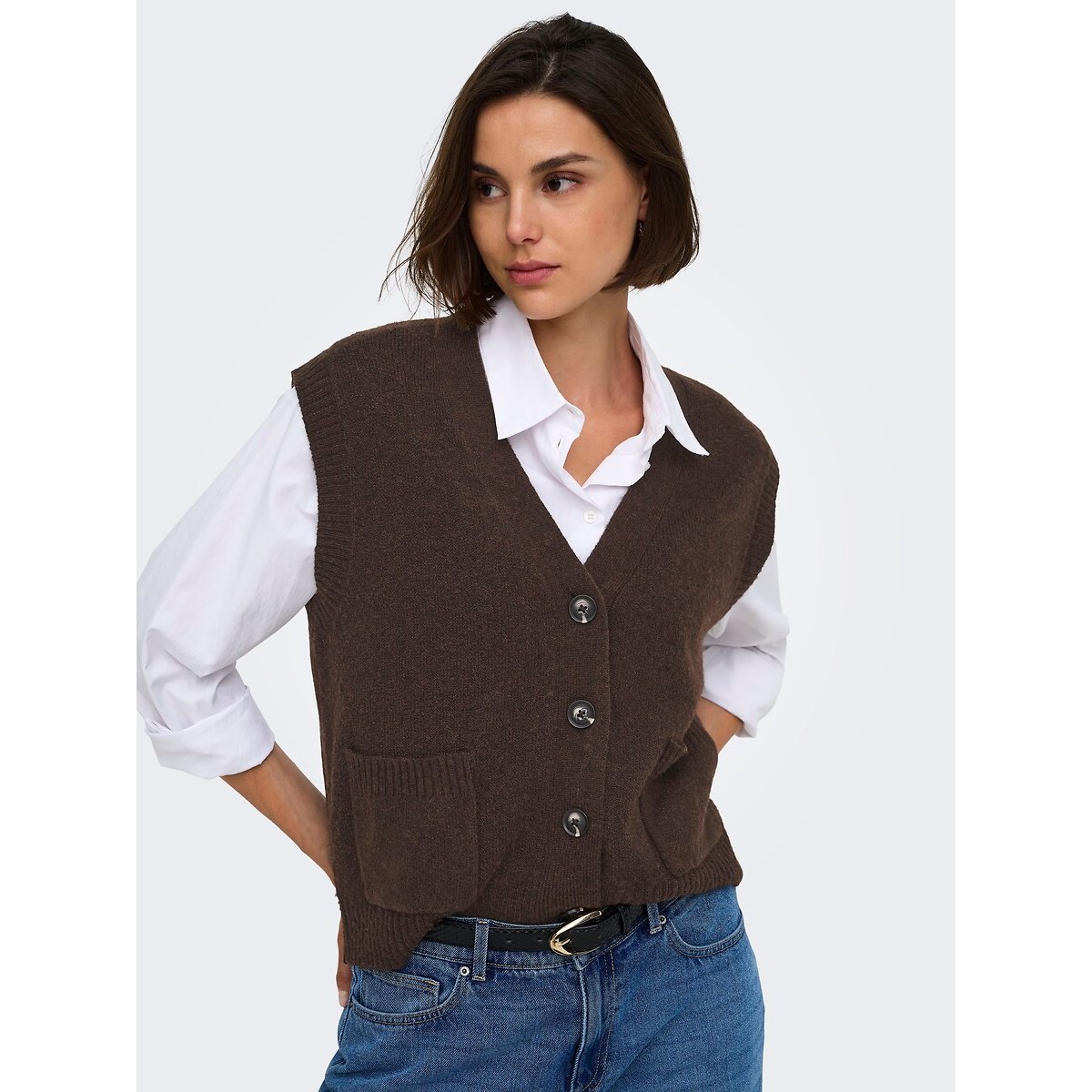 Sleeveless V-Neck Cardigan dark brown, JDY