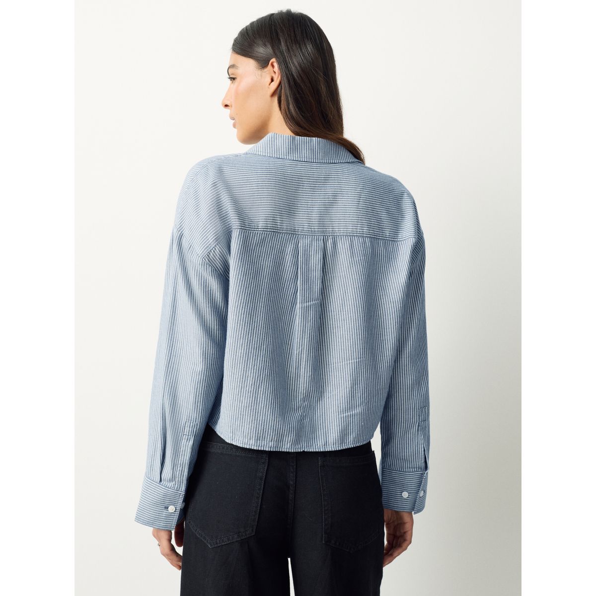 Chemise courte décontractée à manches longues rayures bleu marine/blanc, NEXT