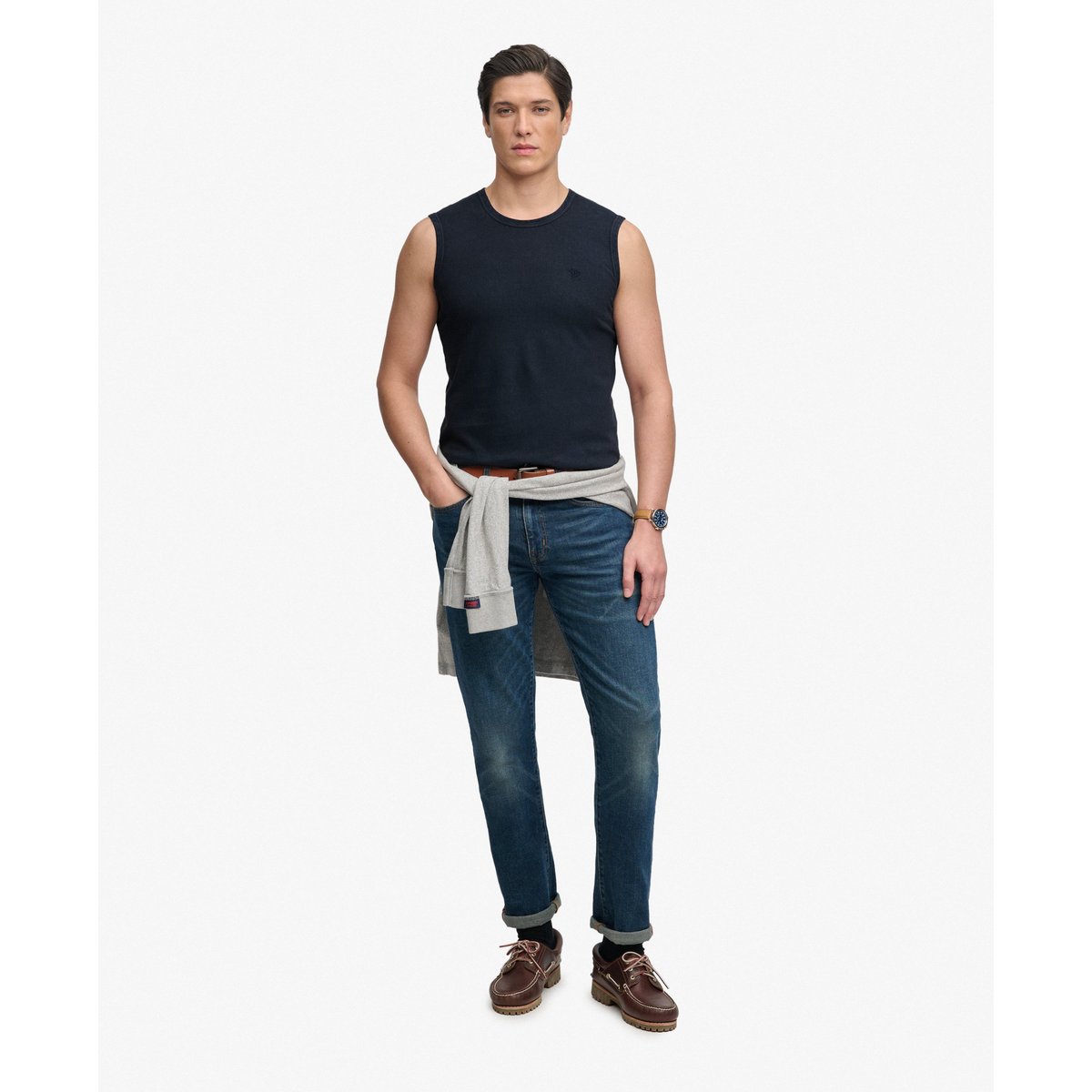 Débardeur Classic Cotton Linen Coupe Décontractée bleu marine éclipse, SUPERDRY