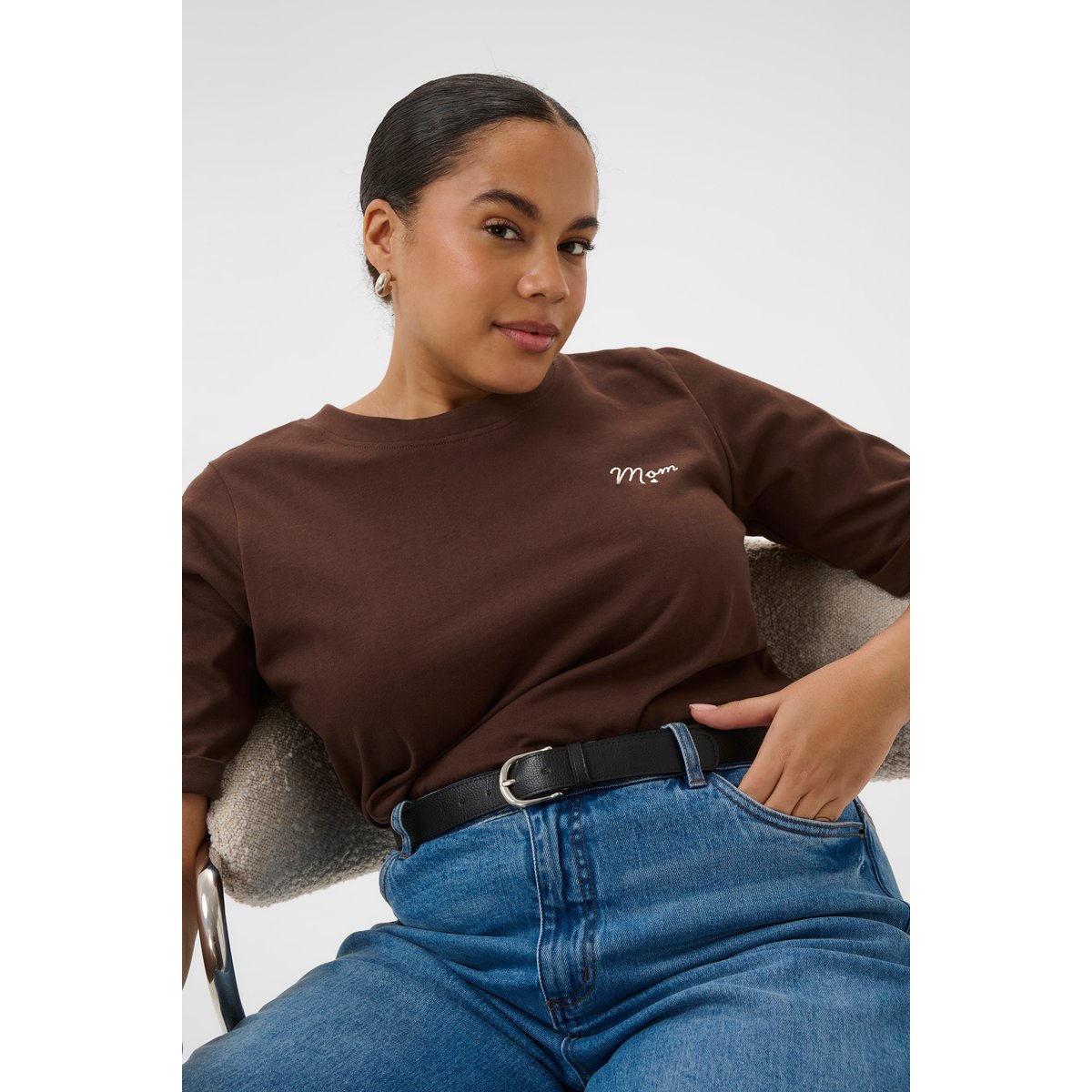 T-shirt à manches courtes marron coffee bean/turtledove emb., KAFFE CURVE