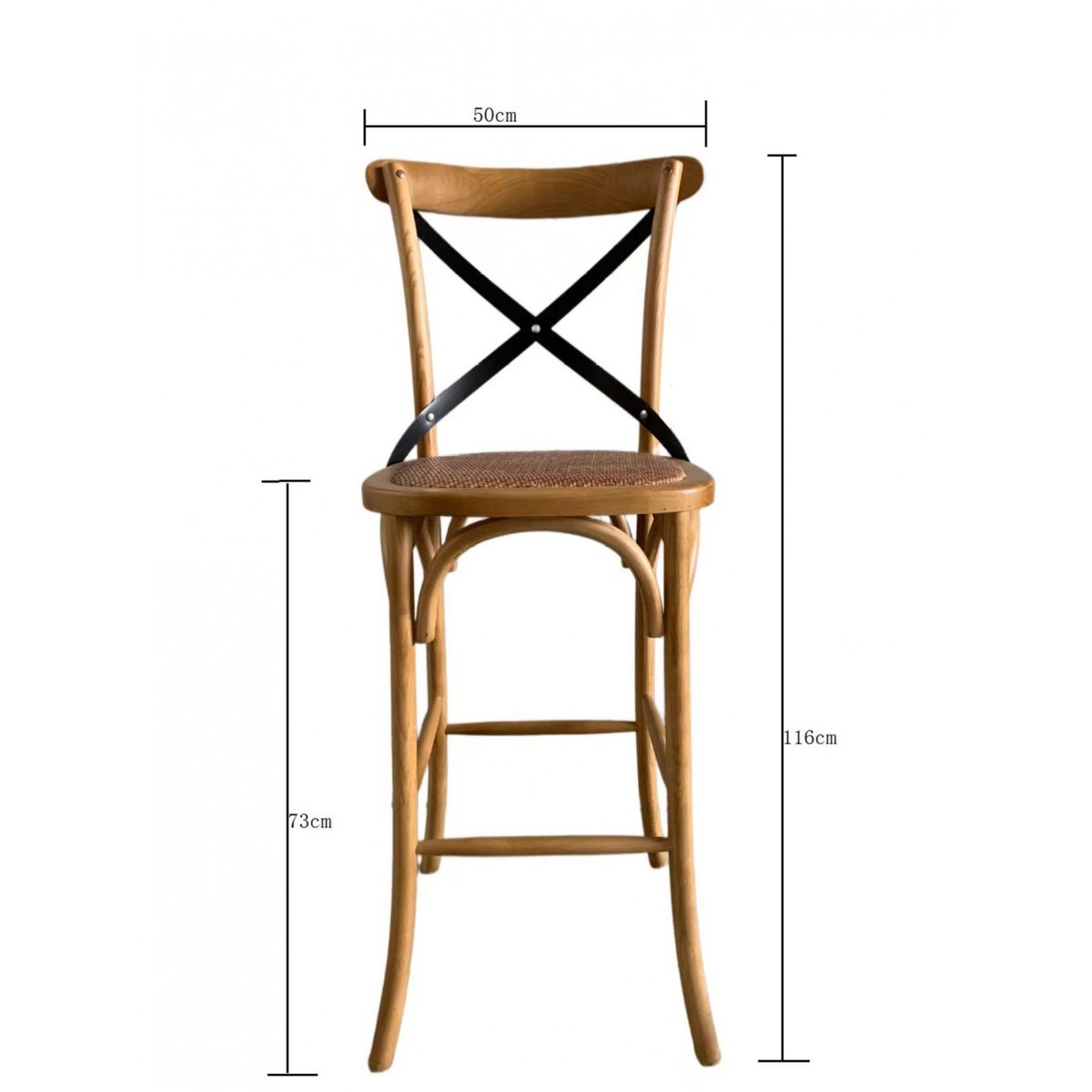 Chaise de bar en orme et paille assise 75 cm Croisillon marron, AMADEUS