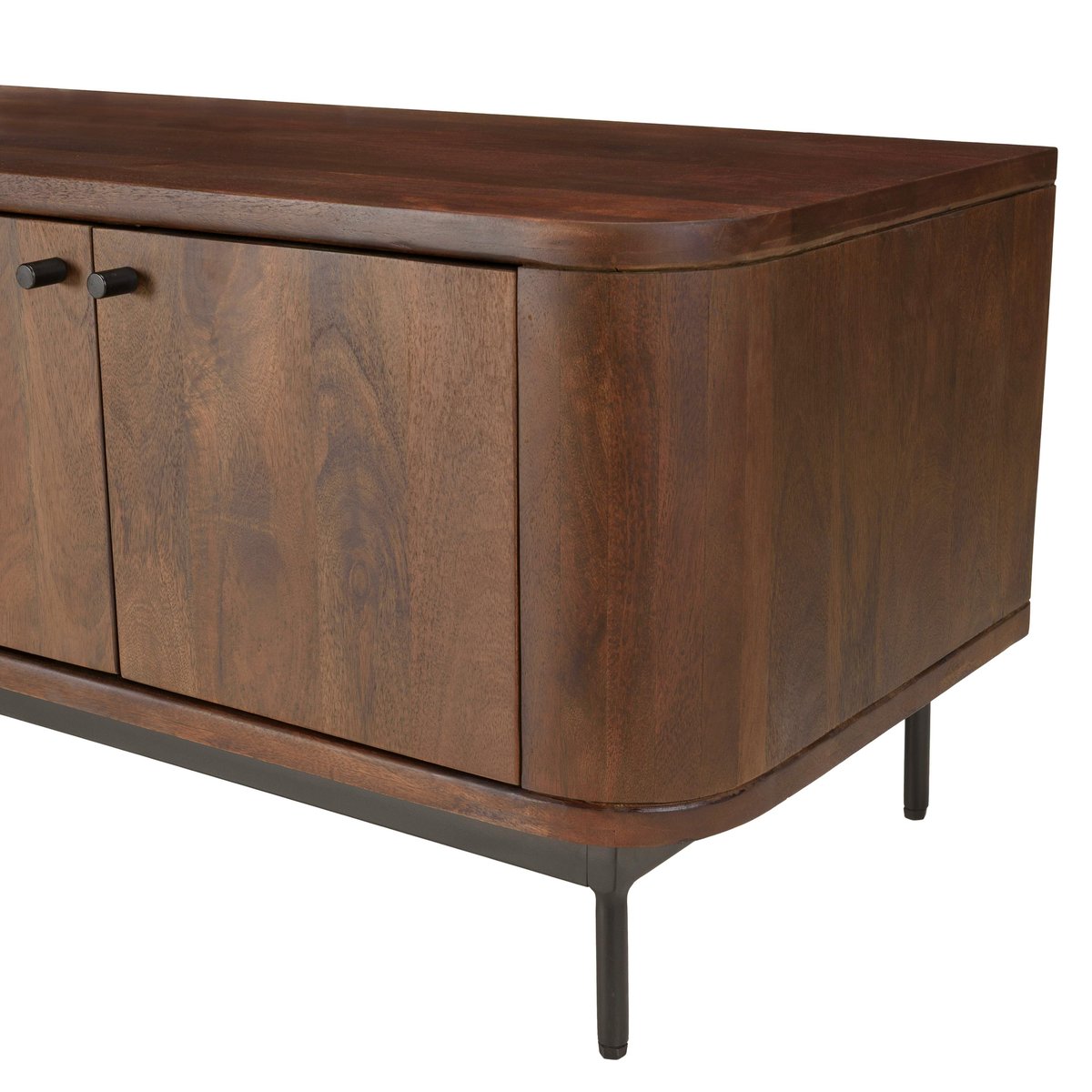 Meuble TV design bois foncé et métal noir 4 portes NOHAM marron, PIER IMPORT