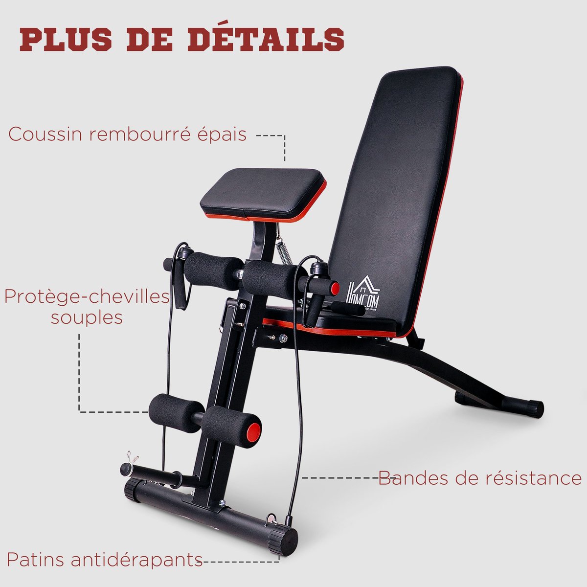 Banc à haltères acier Noir, Rouge noir, HOMCOM