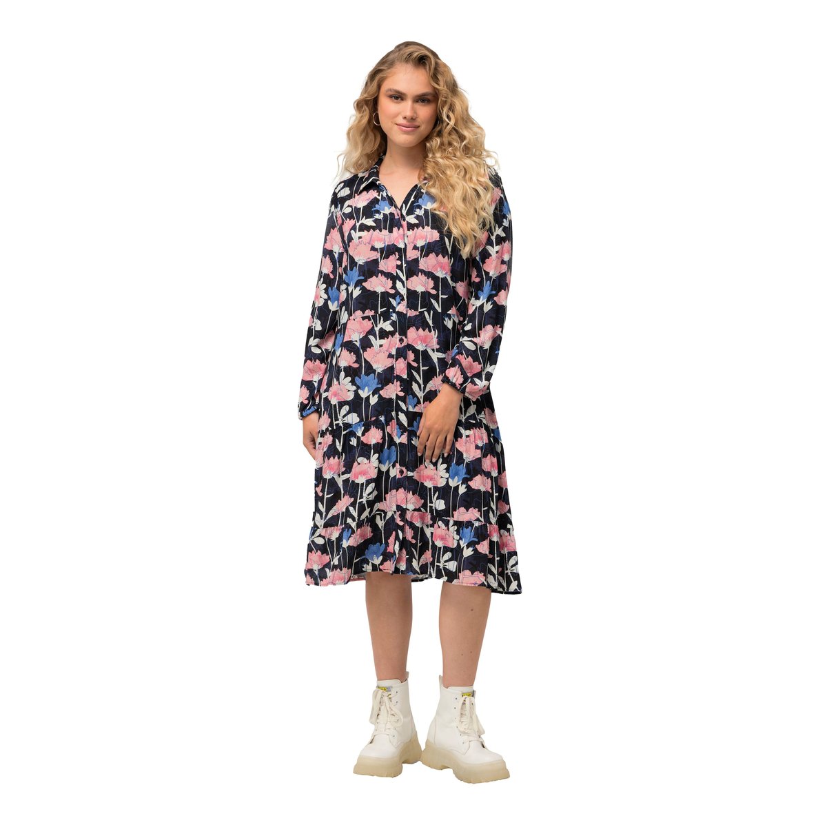 Robe midi à manches longues marine, ULLA POPKEN