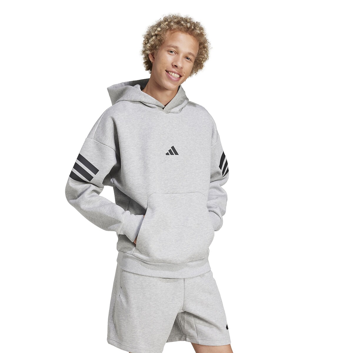 Sweat à capuche Future Icons 3 bandes gris chiné, ADIDAS SPORTSWEAR
