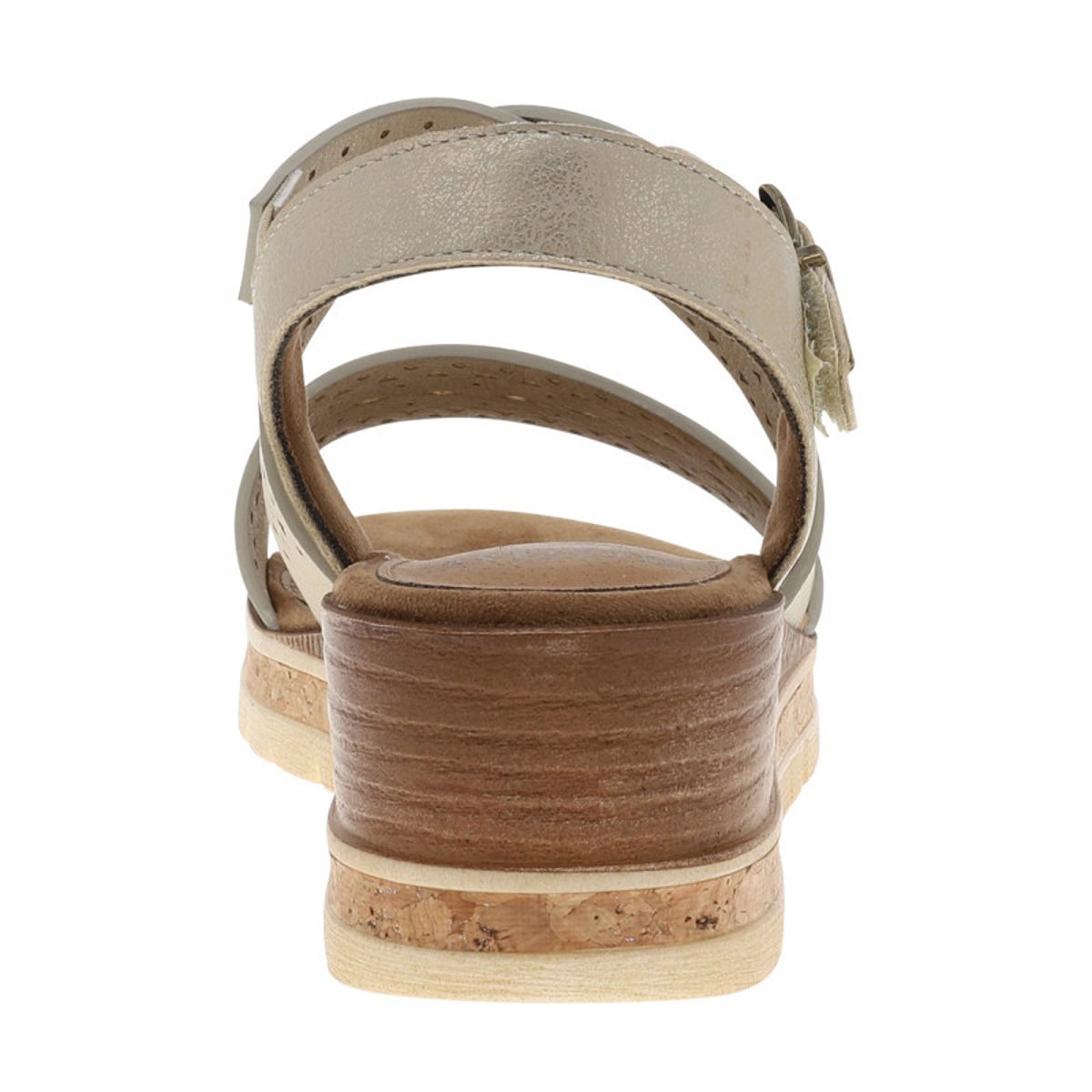 Sandales beiges à semelle compensée effet bois et à boucle à ardillon beige, MUSTANG