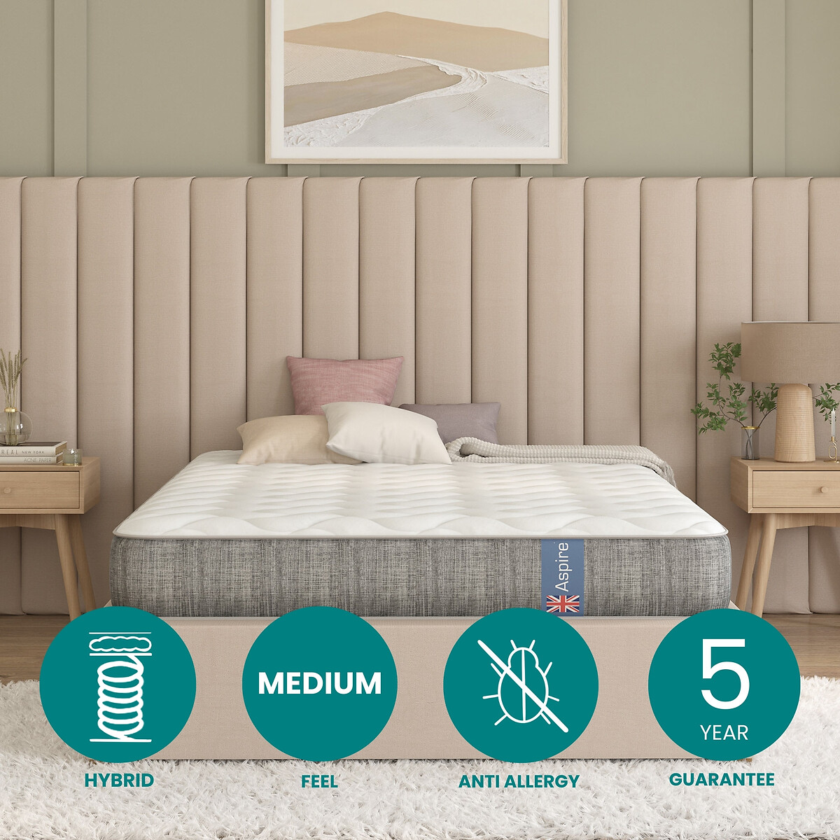 Pocket+ Hybrid Mattress white, ASPIRE