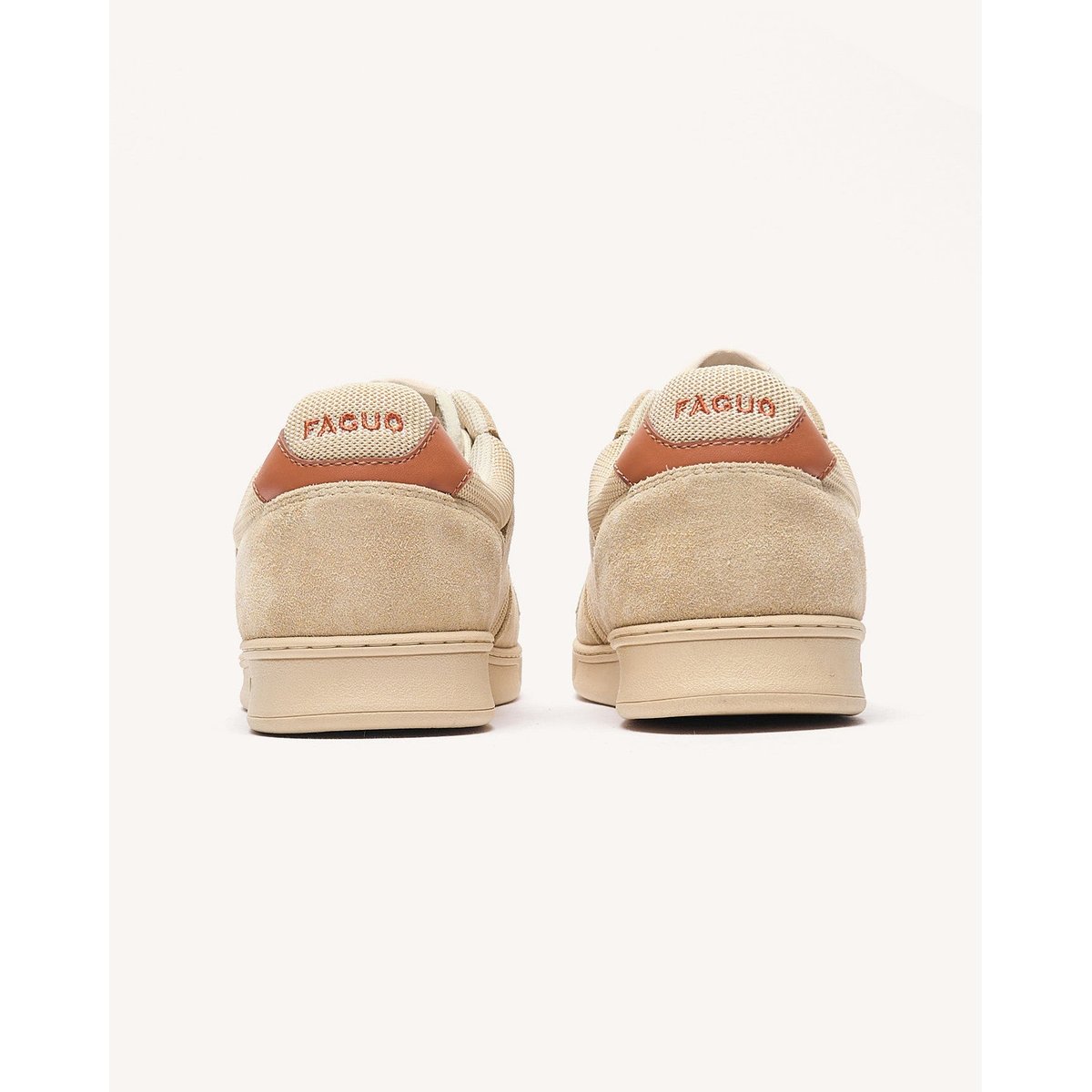 Baskets basses suede tissu PALMER beige et rouille, FAGUO