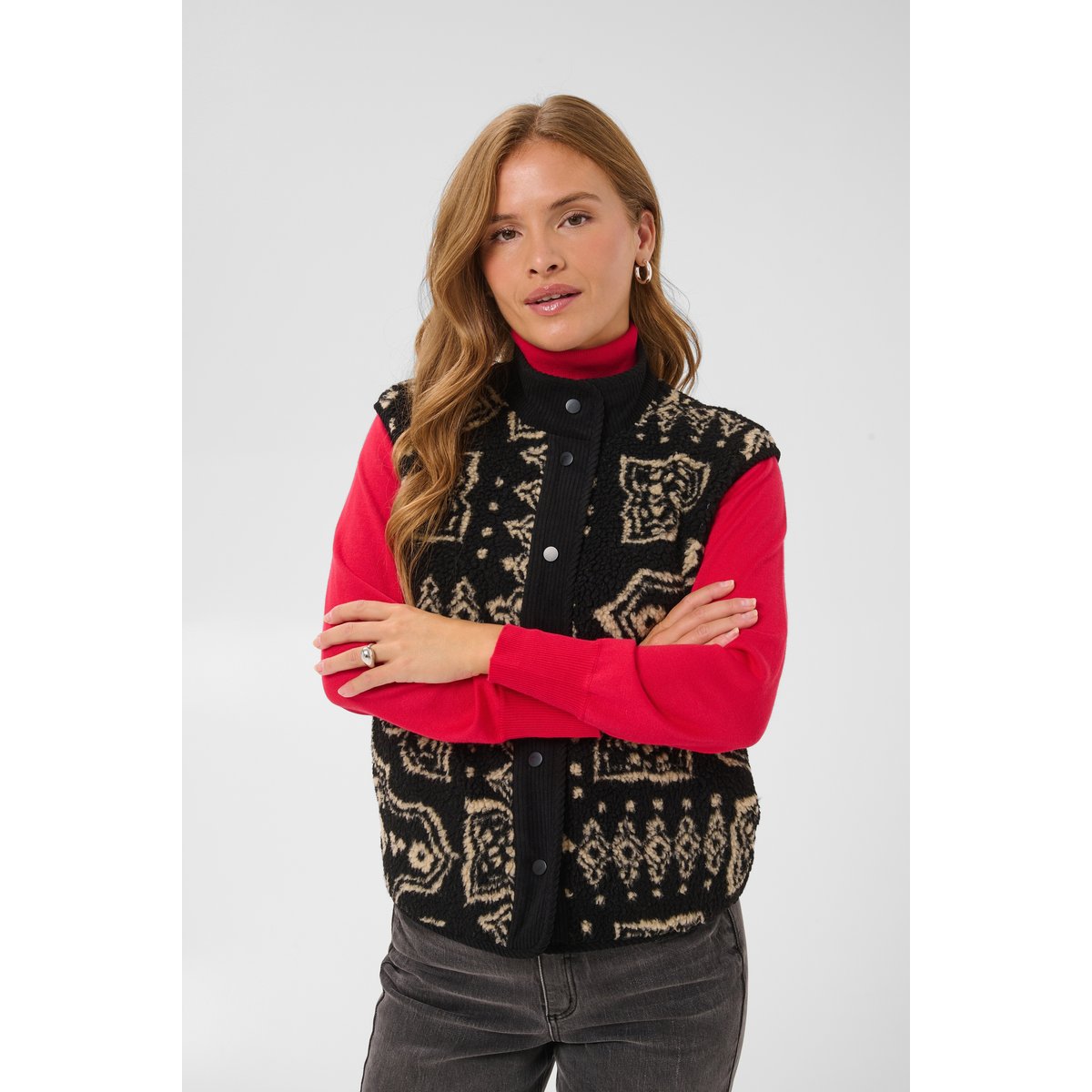 Manteau noir meteorite w. graphic print, KAFFE