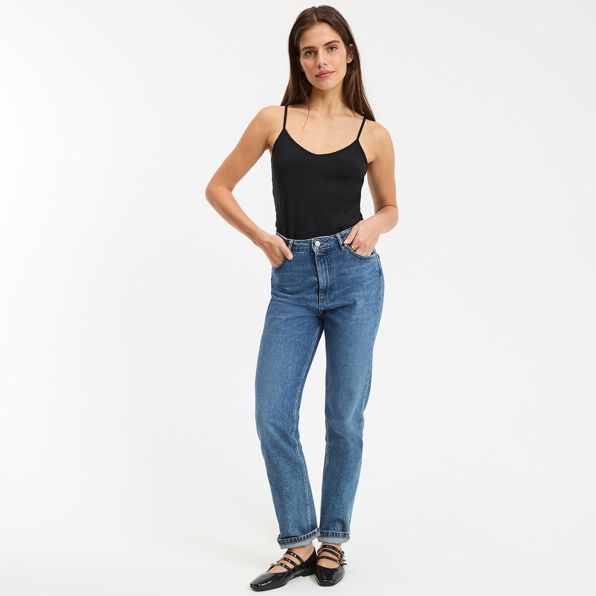 Tanktop met smalle schouderbandjes zwart, LA REDOUTE COLLECTIONS