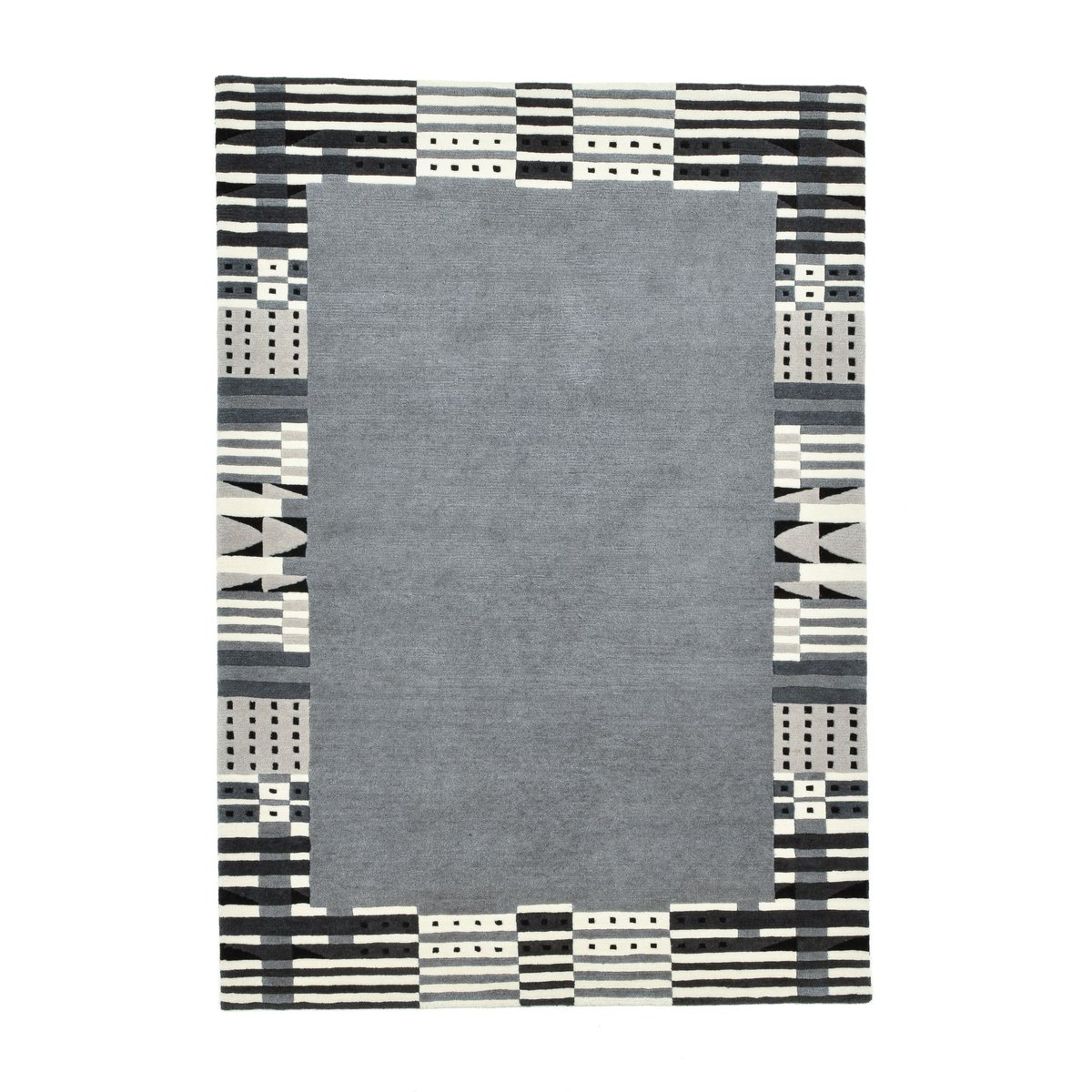 Tapis salon Baktapur noué main en laine gris, THEKO
