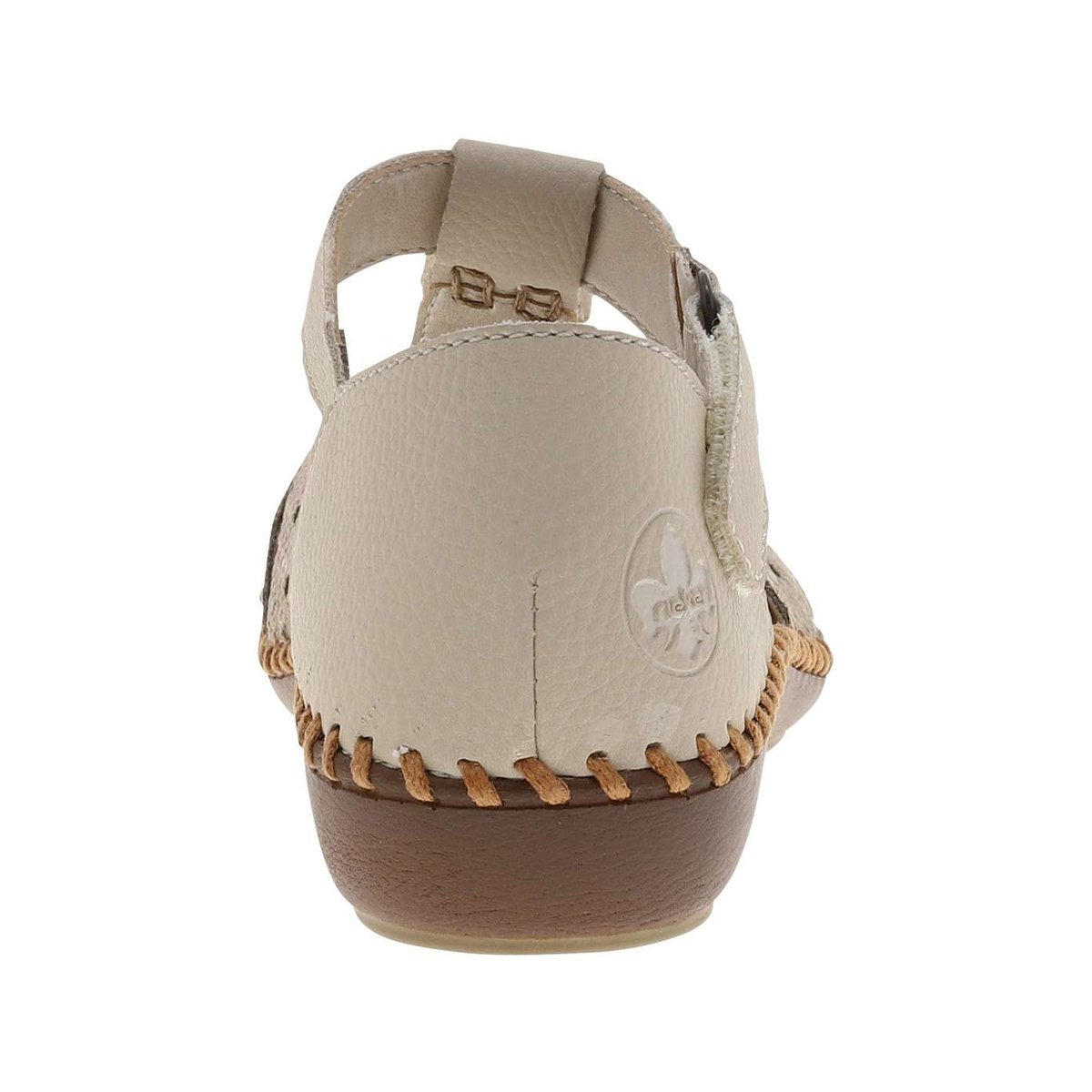 Sandales beiges à talon compensé bas avec une bande auto-agrippante beige, RIEKER