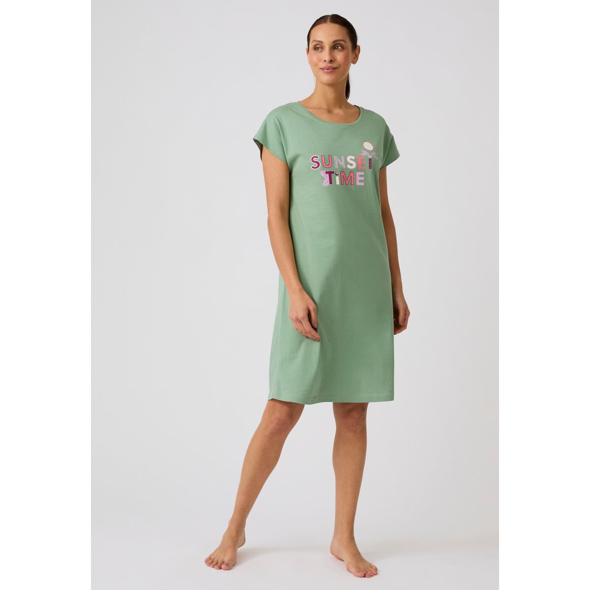 Chemise de nuit en pur coton vert, DAMART