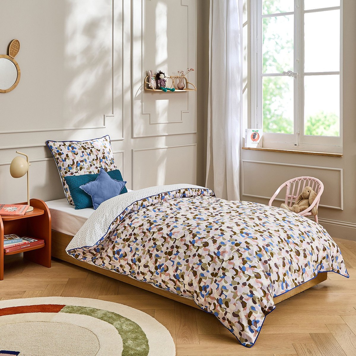 Parure de lit en percale de coton bio AUBIN multicolore, HABITAT