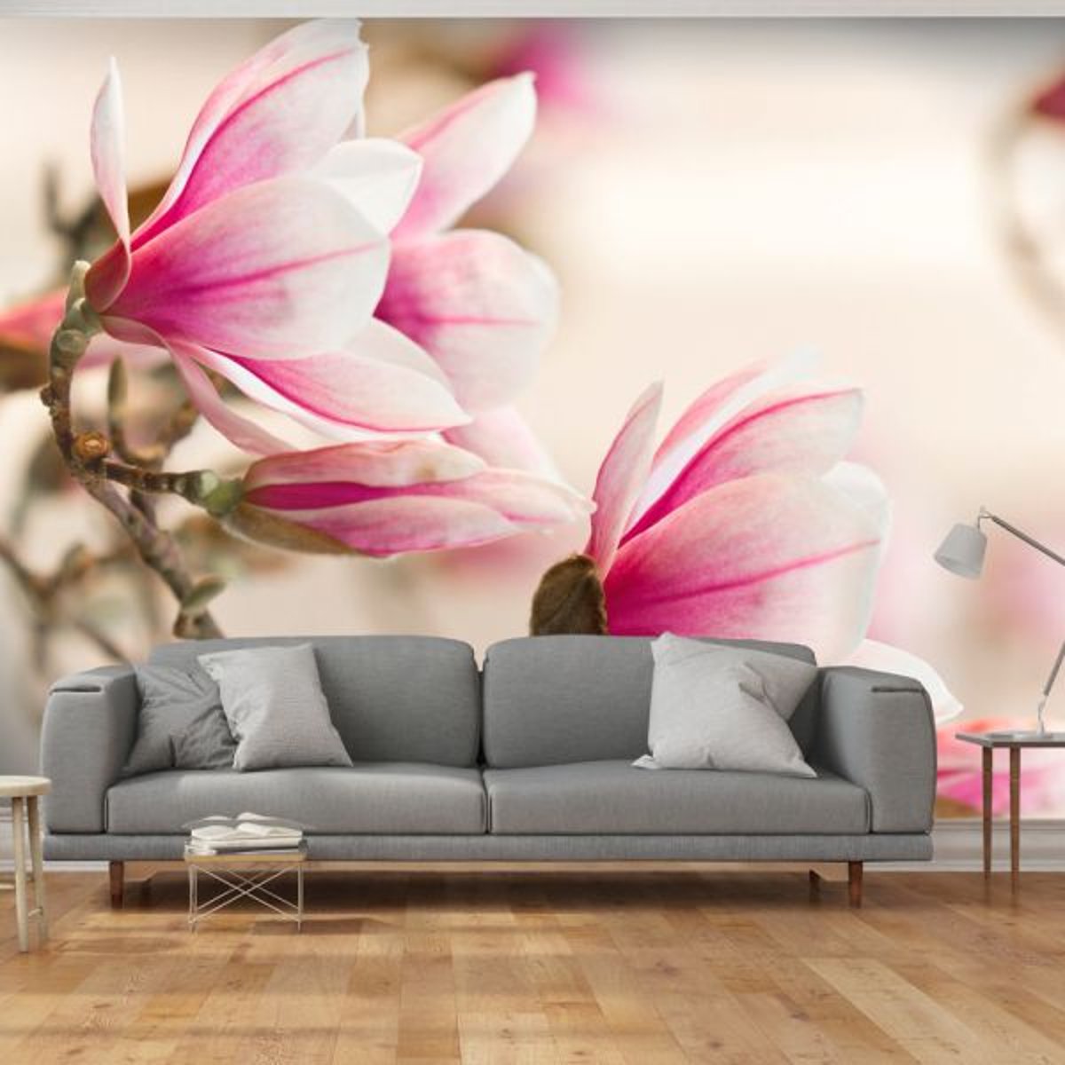 Papier peint intissé panoramique Fleurs Branch of magnolia tree vert, EDEN