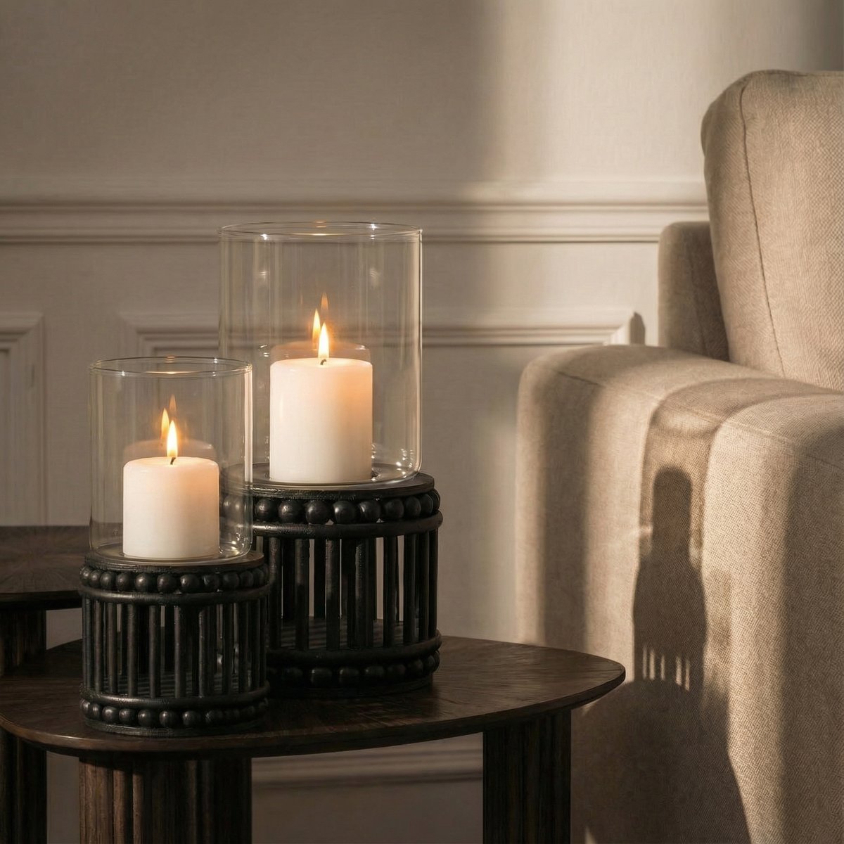 Porte-bougie en rotin H31 PERLINE noir, SIA DECO