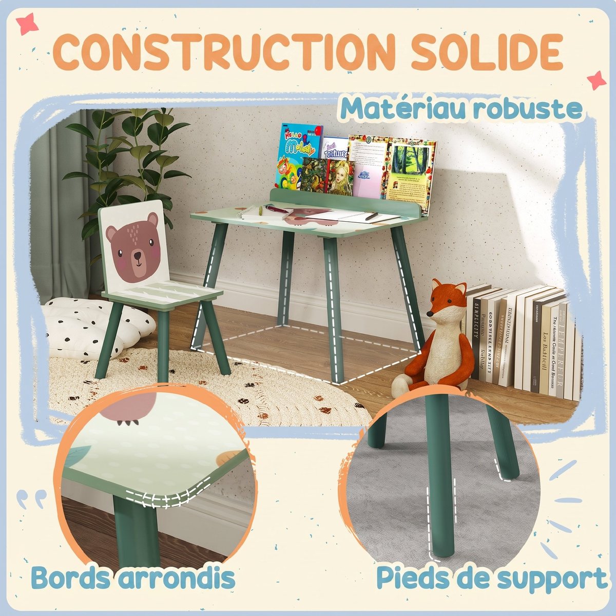 Ensemble table et chaises pour enfants MDF vert émeraude, AIYAPLAY