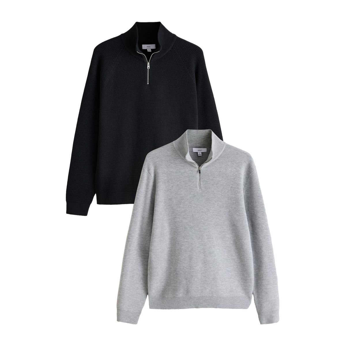 Pull essential texturé à col zippé, lot de 2 noir/gris, NEXT