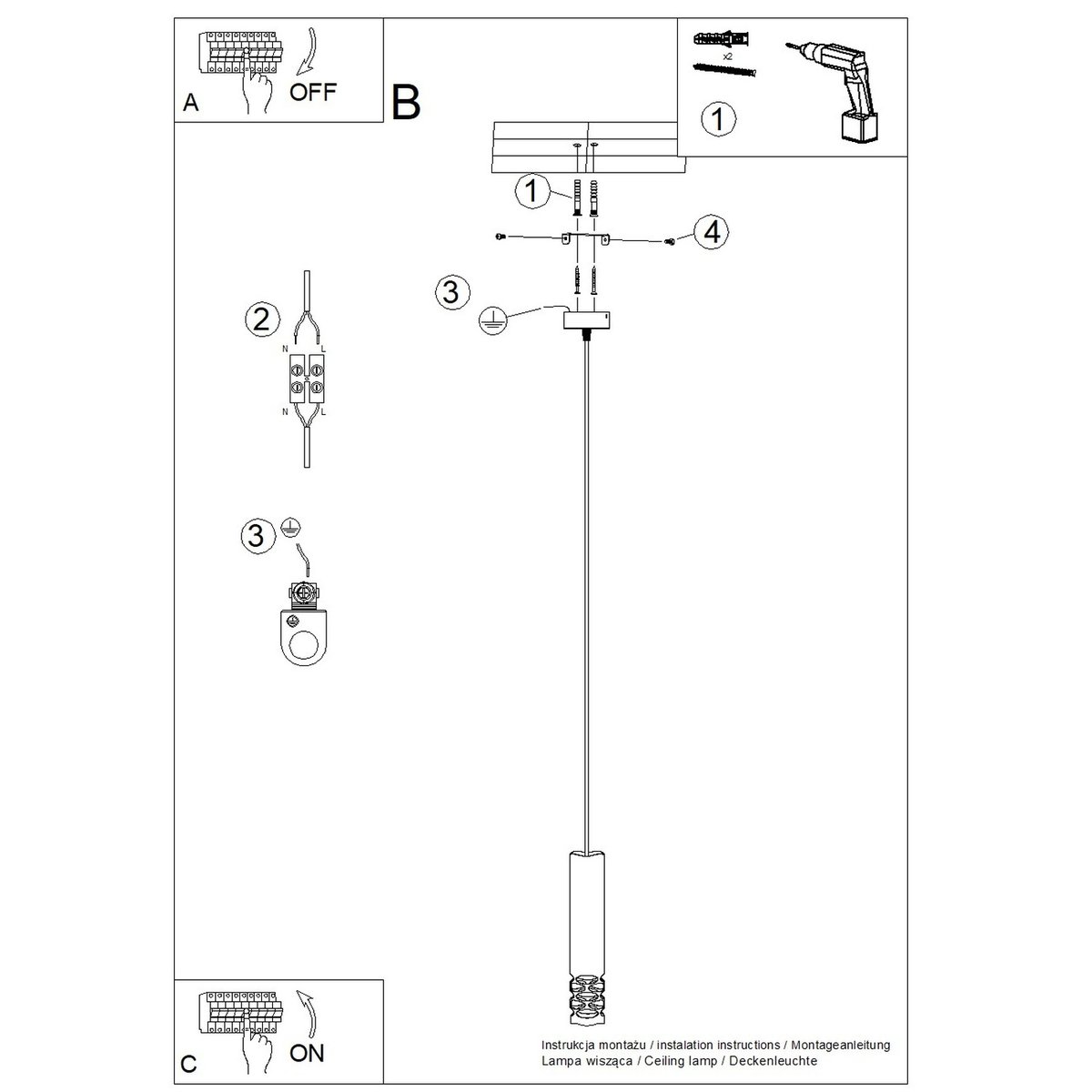 Suspension Acier Blanc GU10 1 Liro blanc, EDEN