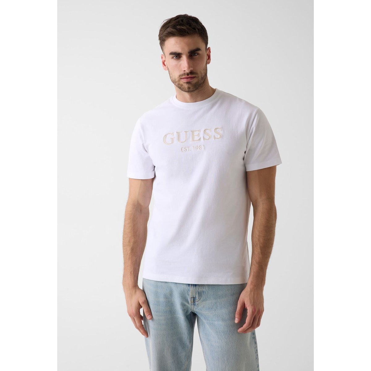T-Shirt Avec Logo Brodé blanc, GUESS