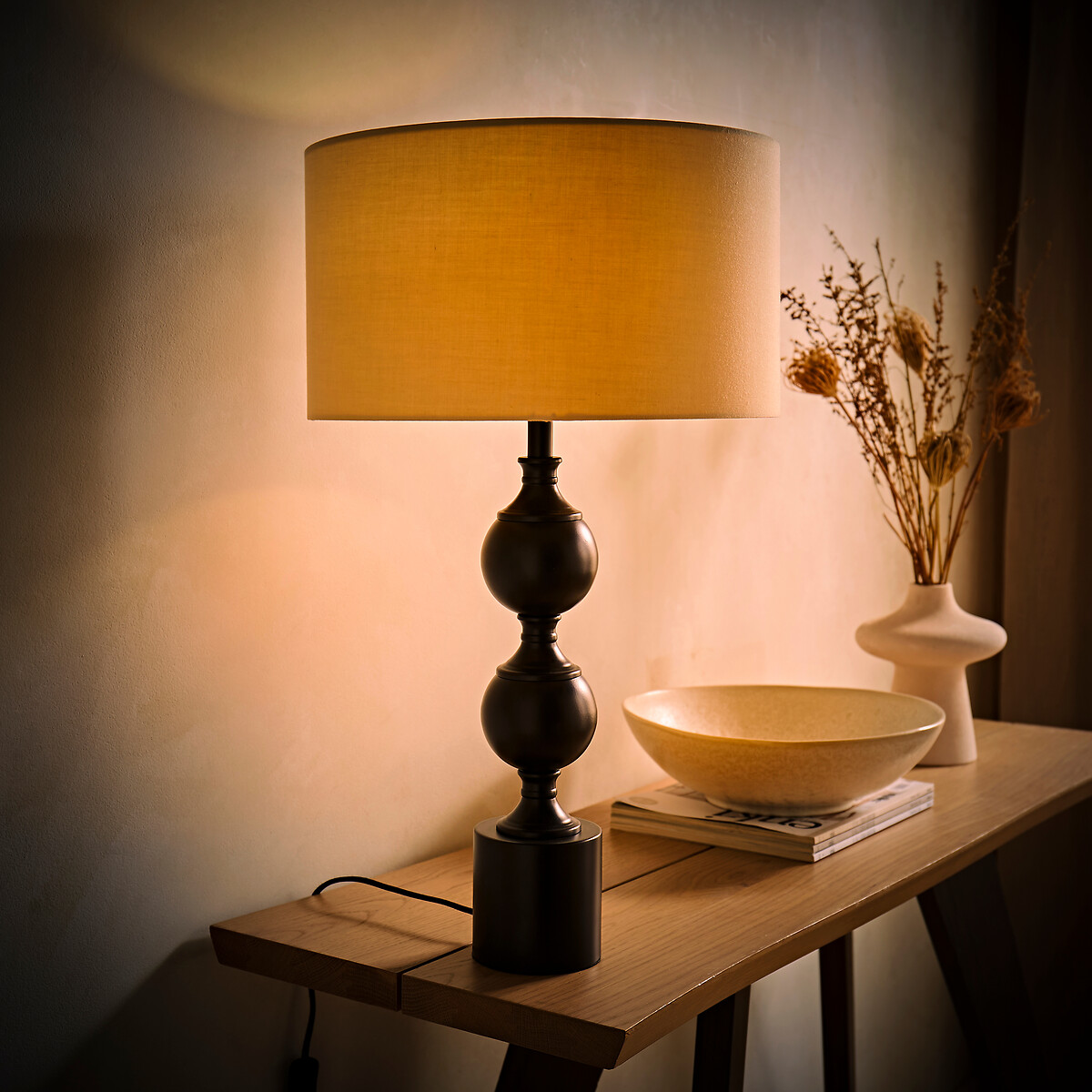Donny Metal Candlestick Table Lamp with Fabric Shade natural, SO'HOME