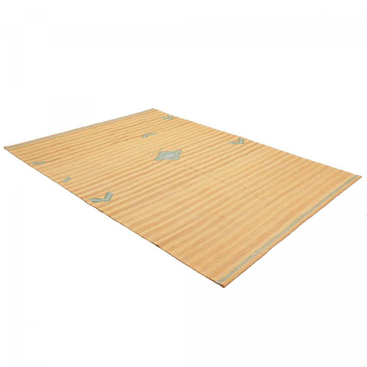 Tapis kilim géométrique, tissé plat en laine, KELIM KU 3 jaune, beige, vert, UN AMOUR DE TAPIS