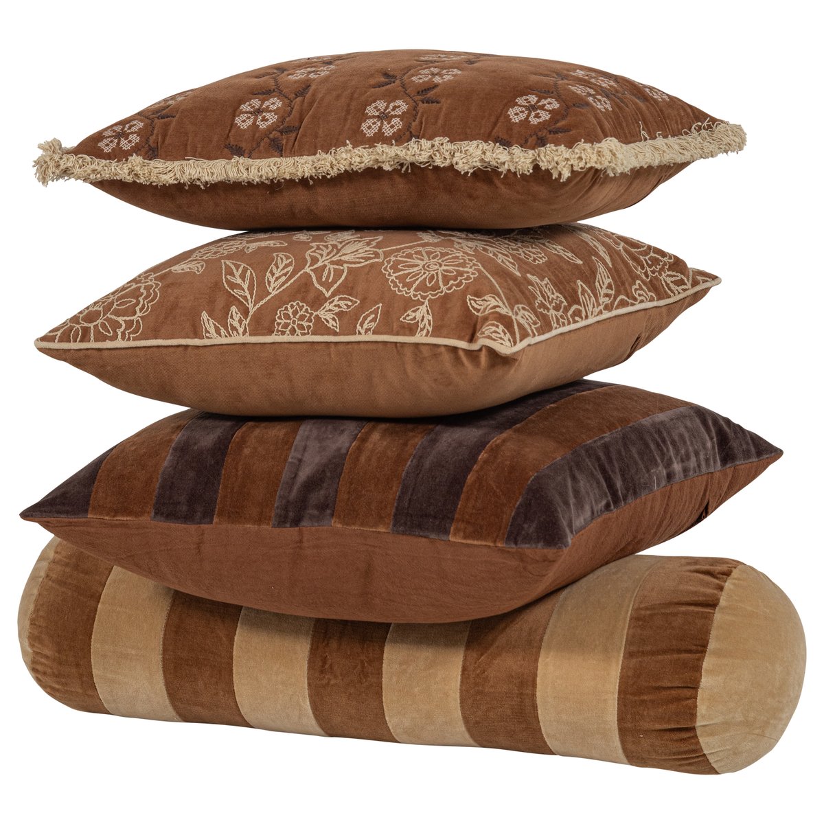Lot de 4 coussins en coton RELA marron, WOOOD